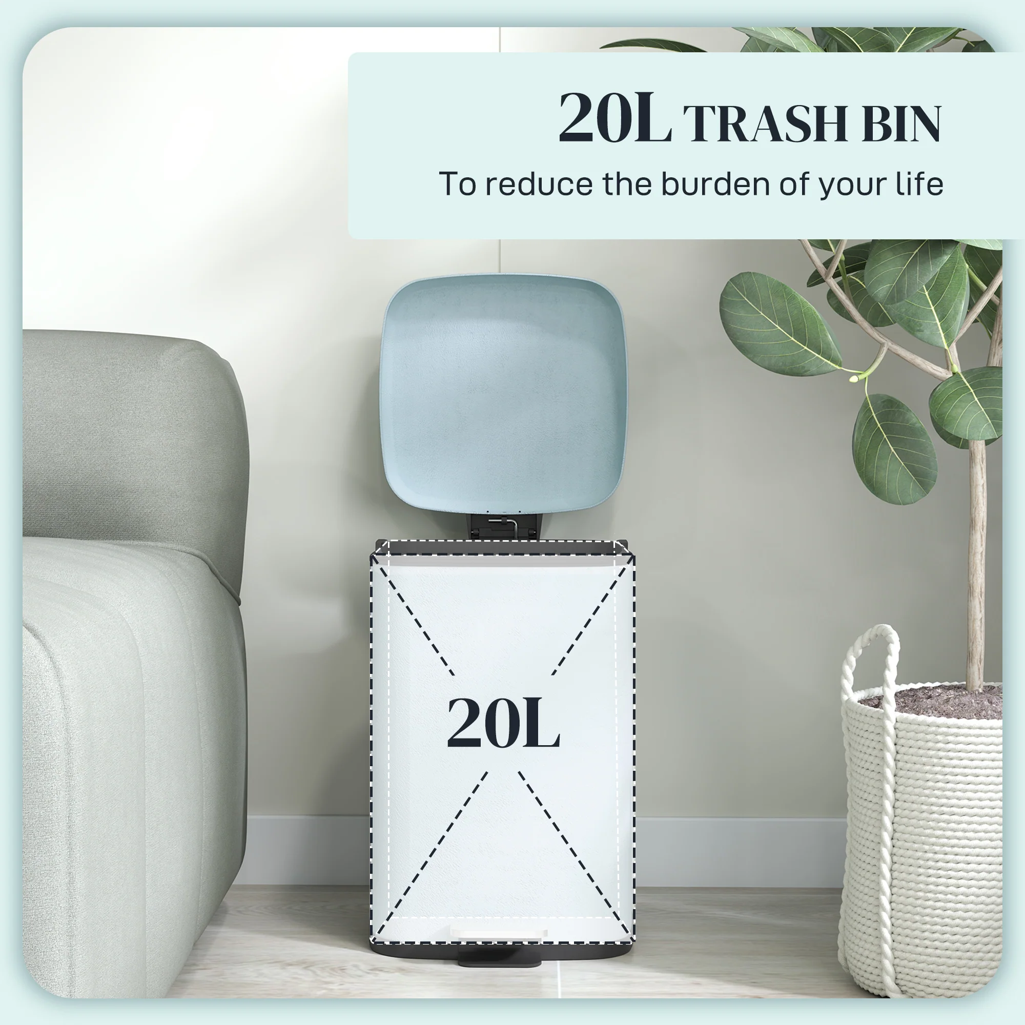 HOMCOM 20L Kitchen Pedal Bin, Metal Rubbish Bin With Soft-close Lid - Image 12