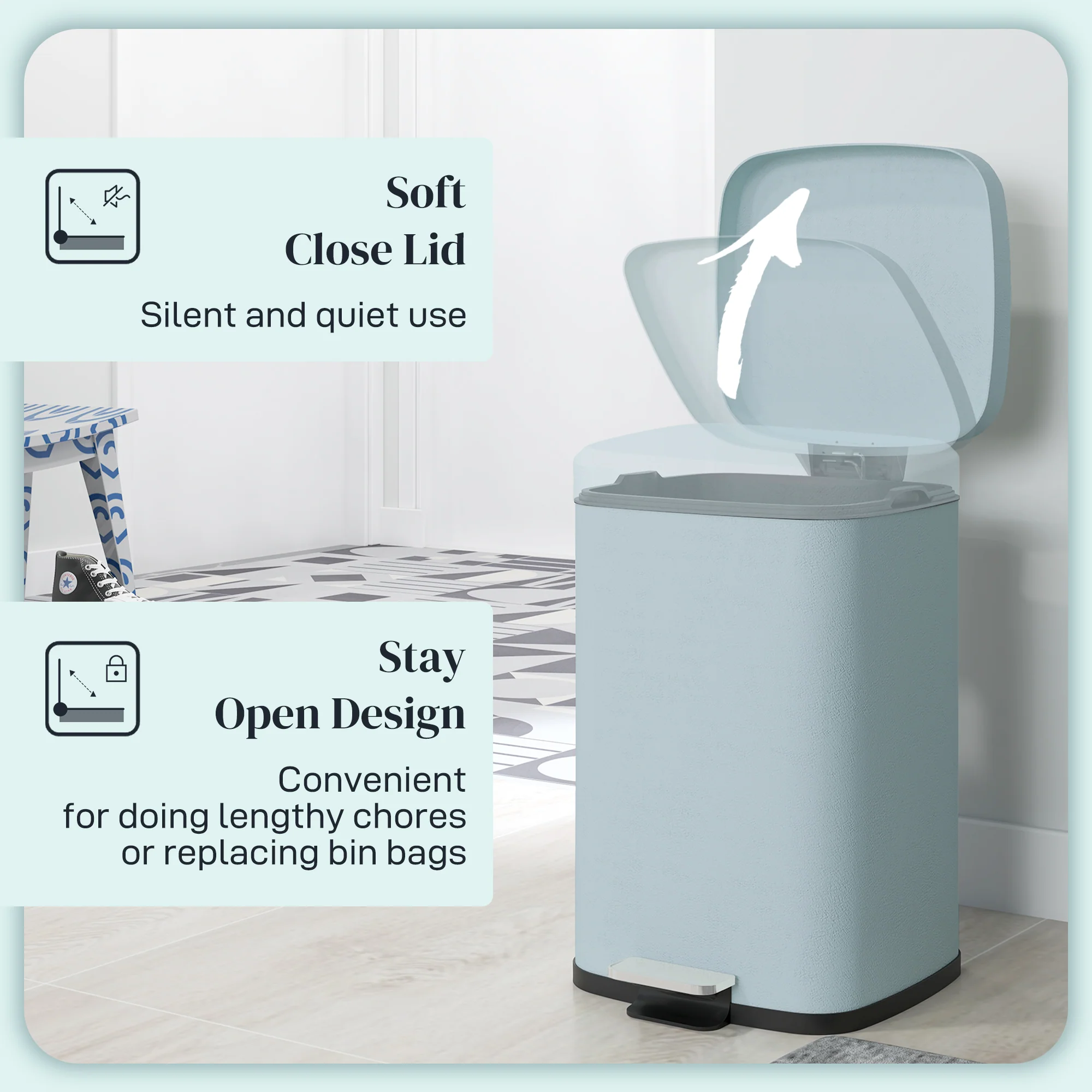 HOMCOM 20L Kitchen Pedal Bin, Metal Rubbish Bin With Soft-close Lid - Image 13