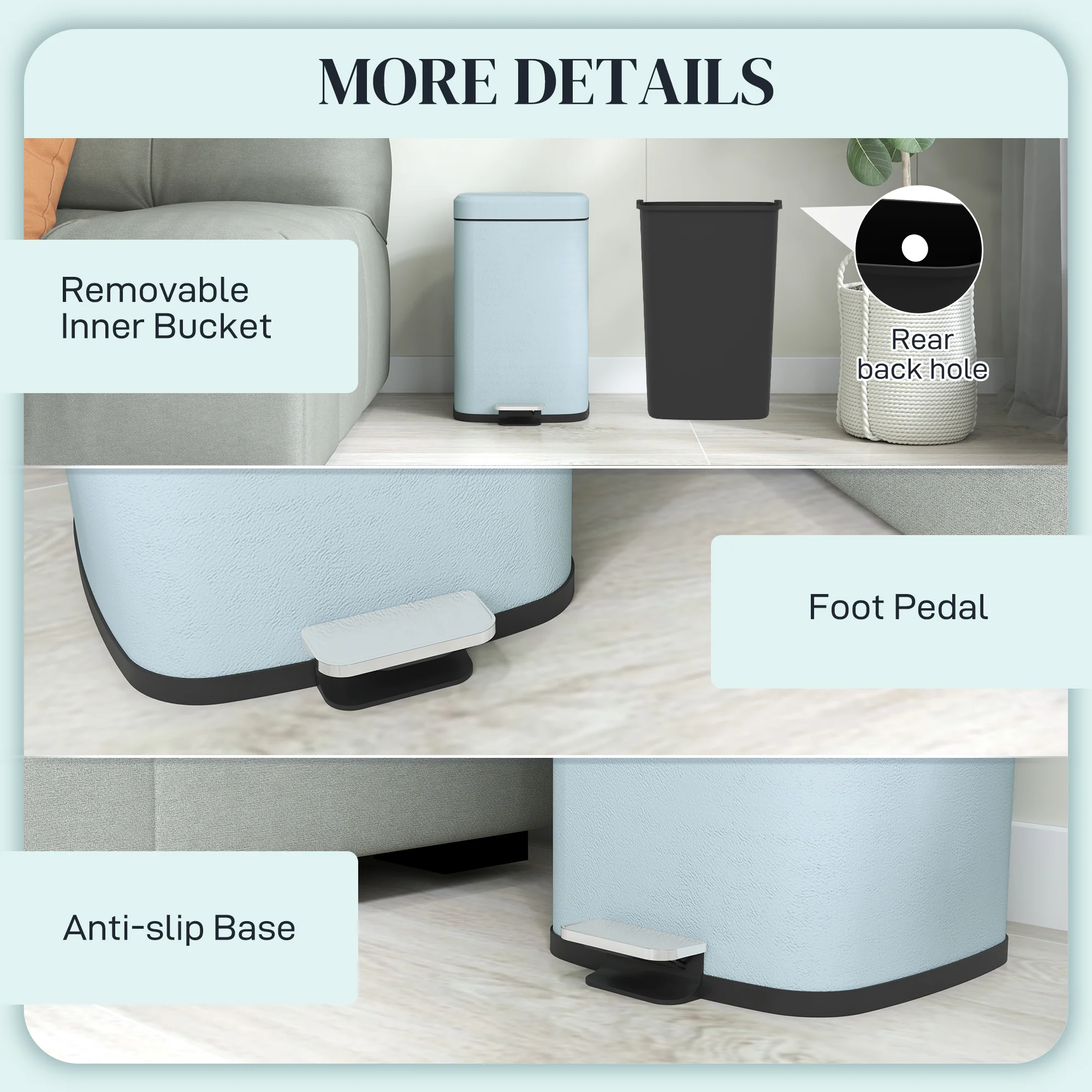 HOMCOM 20L Kitchen Pedal Bin, Metal Rubbish Bin With Soft-close Lid - Image 16