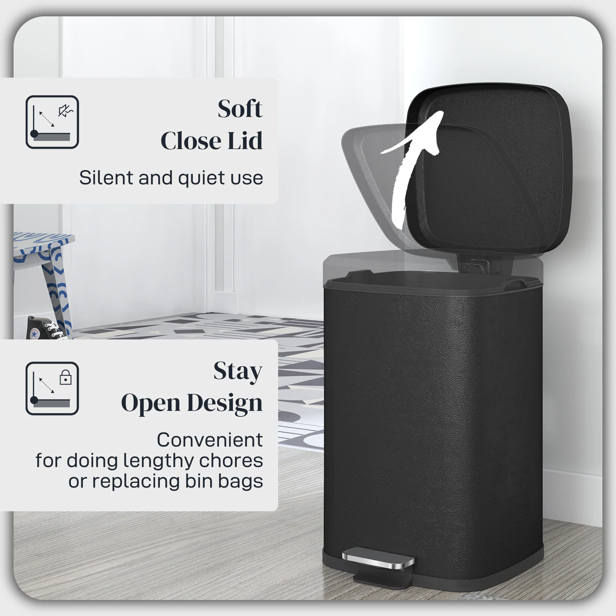HOMCOM 20L Kitchen Pedal Bin, Metal Rubbish Bin With Soft-close Lid - Image 4