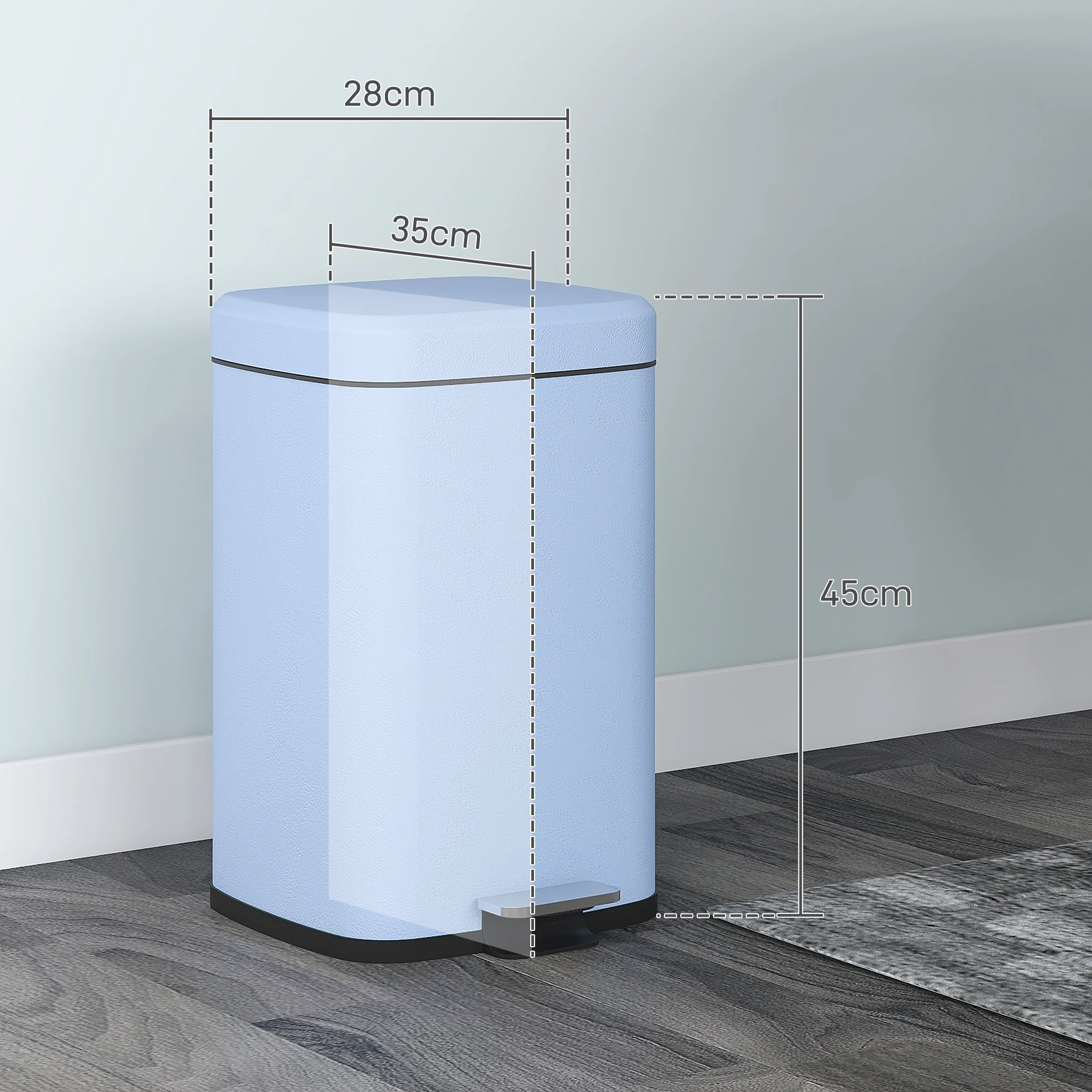 HOMCOM 20L Kitchen Pedal Bin, Metal Rubbish Bin With Soft-close Lid, Light Blue - Image 5