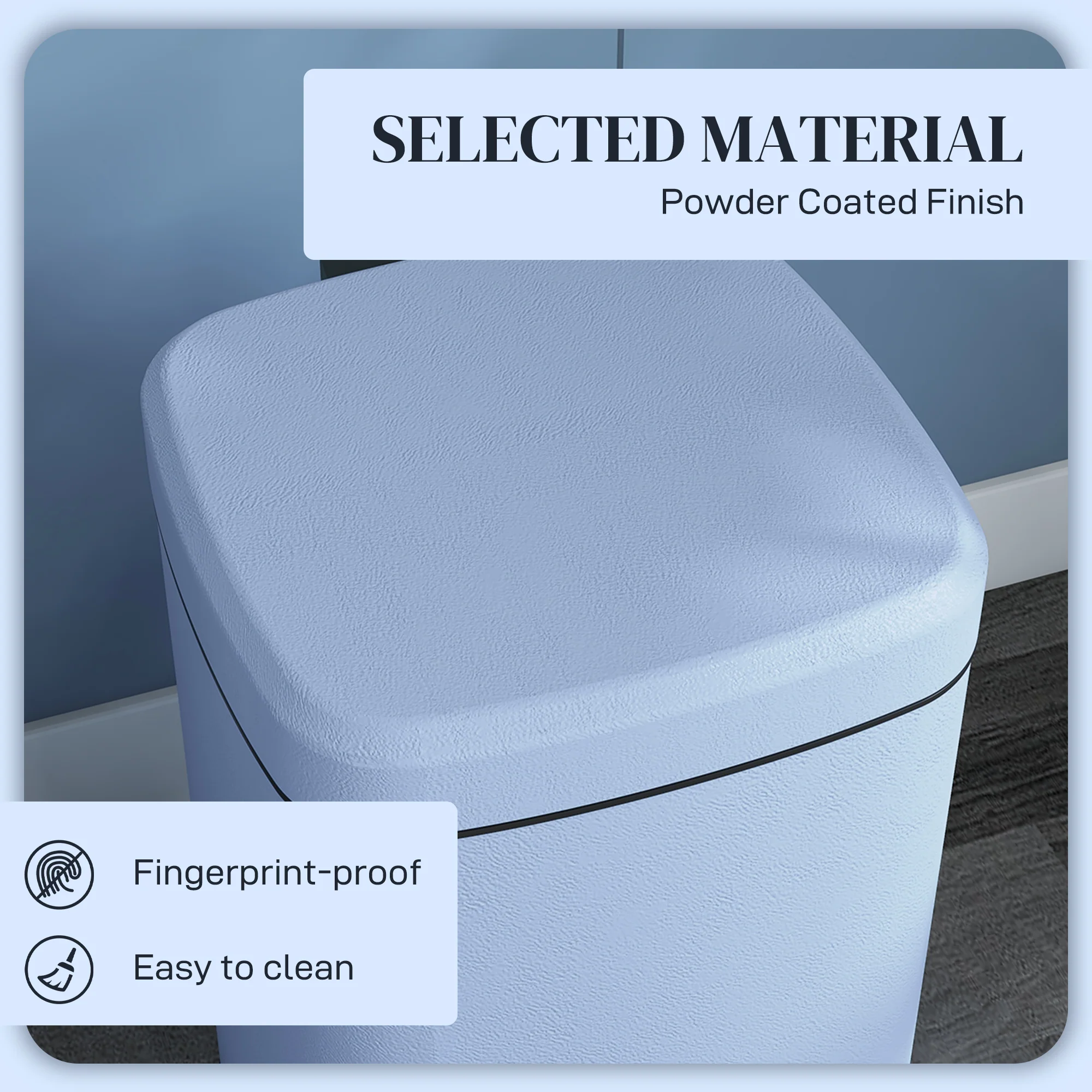 HOMCOM 20L Kitchen Pedal Bin, Metal Rubbish Bin With Soft-close Lid, Light Blue - Image 6