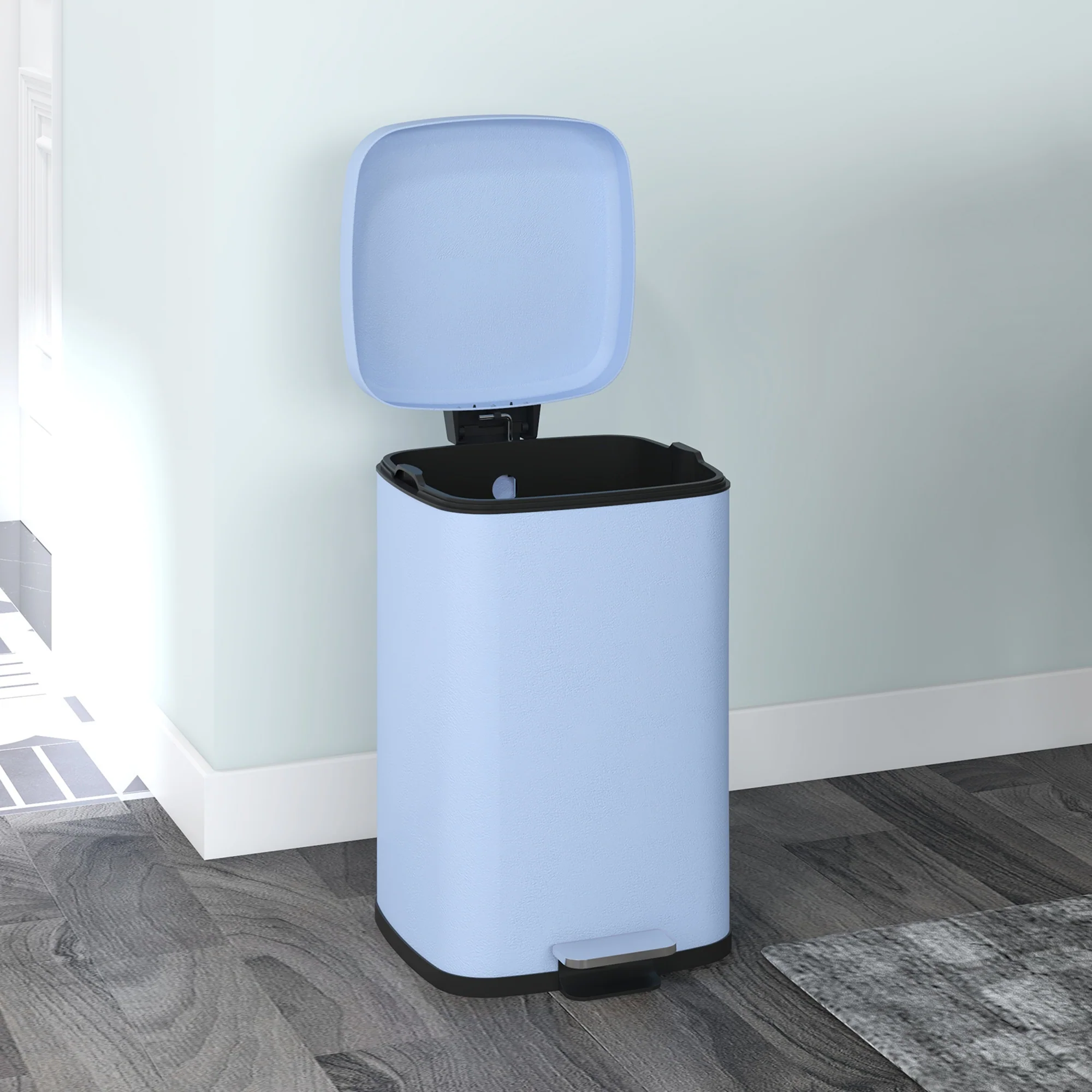 HOMCOM 20L Kitchen Pedal Bin, Metal Rubbish Bin With Soft-close Lid, Light Blue - Image 8