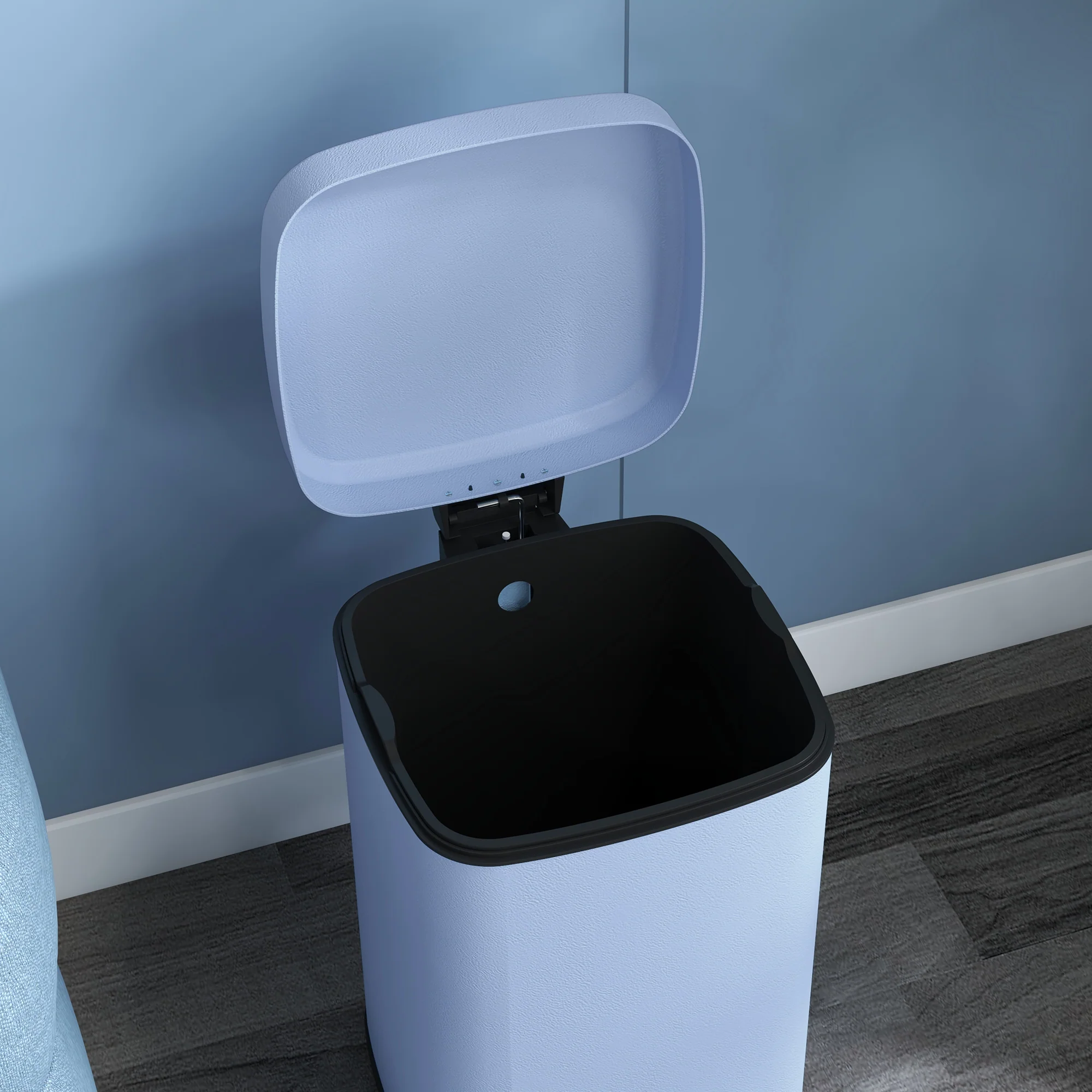 HOMCOM 20L Kitchen Pedal Bin, Metal Rubbish Bin With Soft-close Lid, Light Blue - Image 9