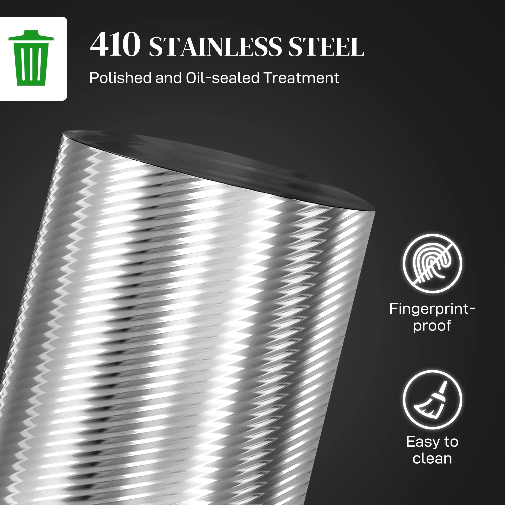 HOMCOM 20L Kitchen Pedal Bin, Stainless Steel Bin With Soft-close Lid, Silver - Image 4