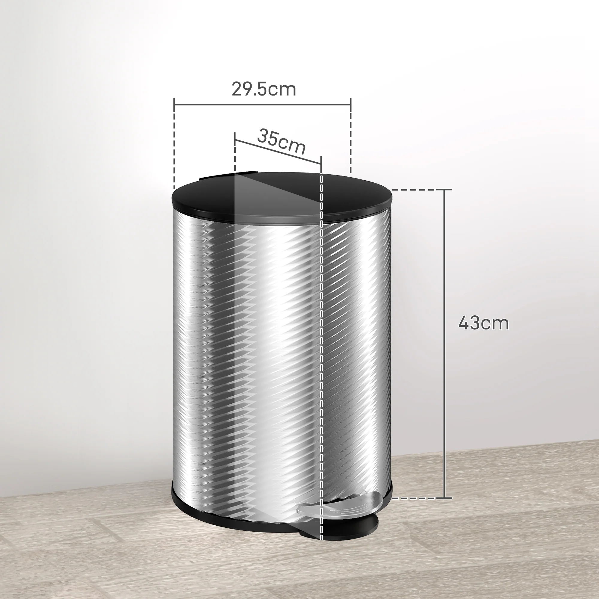 HOMCOM 20L Kitchen Pedal Bin, Stainless Steel Bin With Soft-close Lid, Silver - Image 5