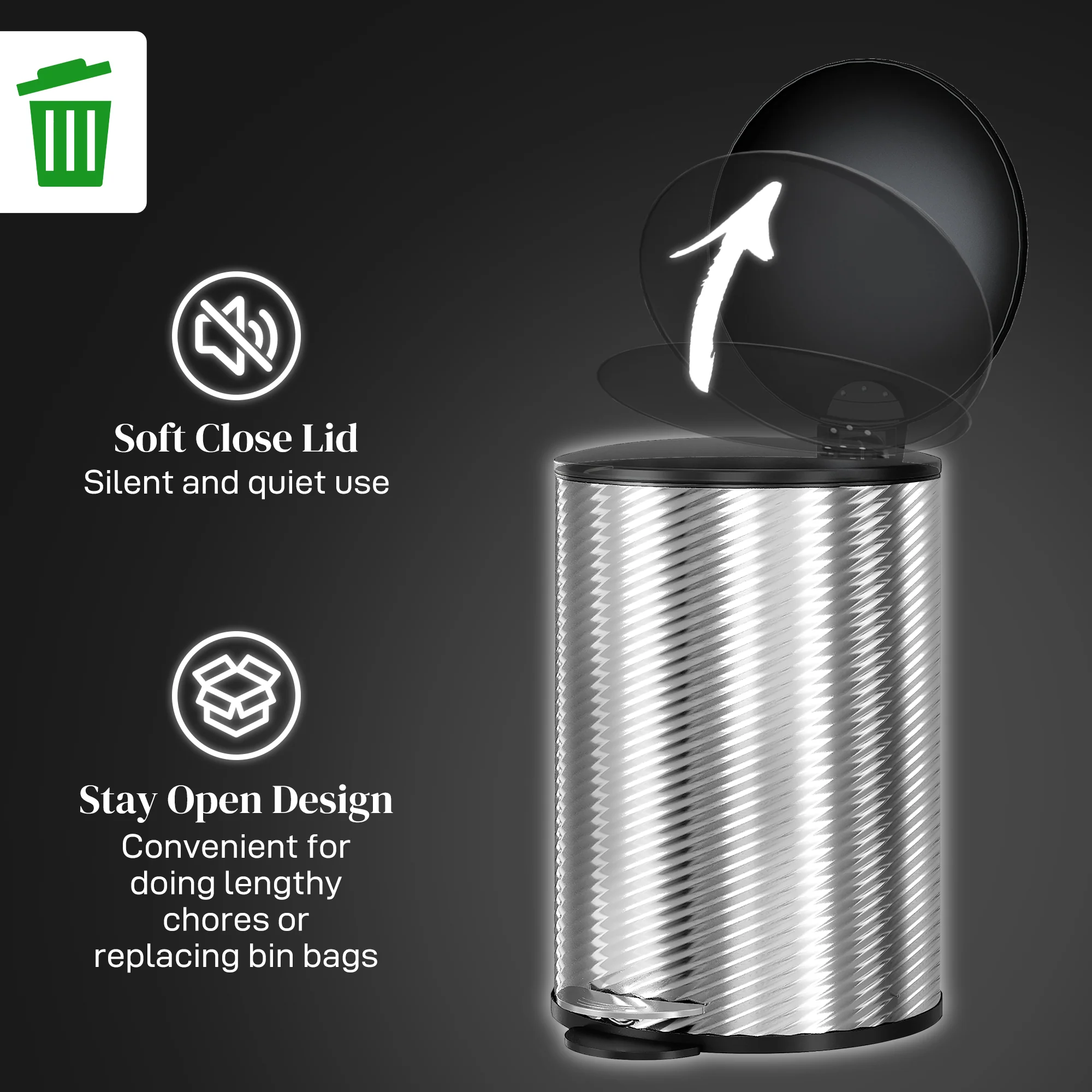 HOMCOM 20L Kitchen Pedal Bin, Stainless Steel Bin With Soft-close Lid, Silver - Image 6