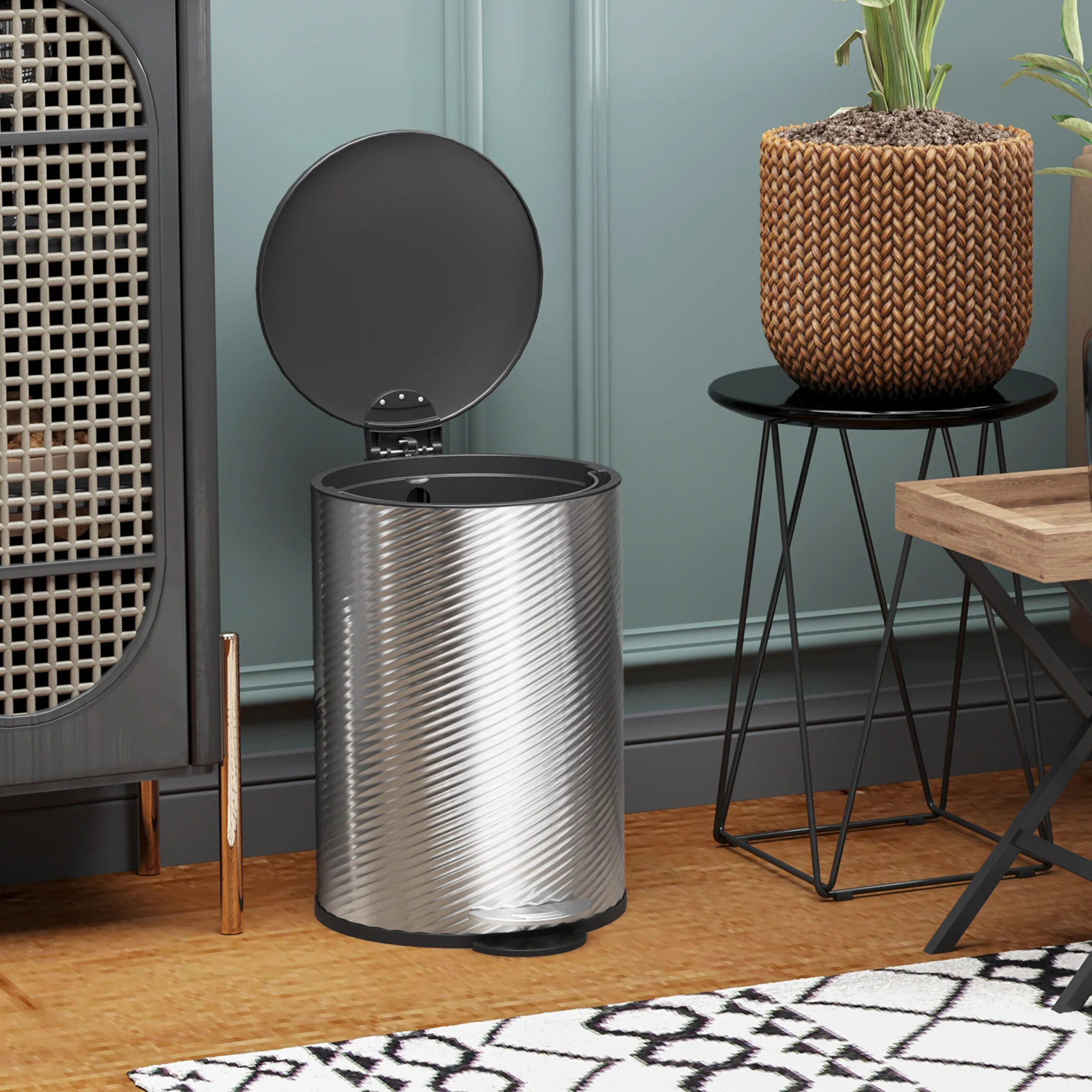 HOMCOM 20L Kitchen Pedal Bin, Stainless Steel Bin With Soft-close Lid, Silver - Image 9