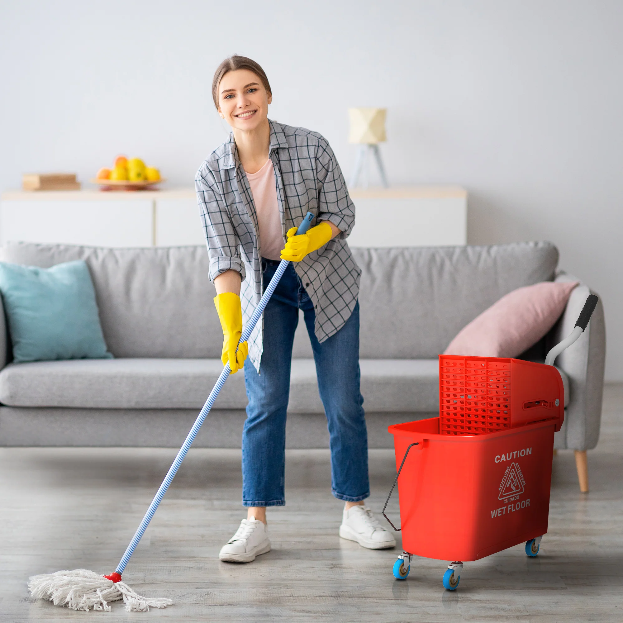 HOMCOM 20L Mop Bucket With Wringer Handle On Wheels For Floor Cleaning - Image 11
