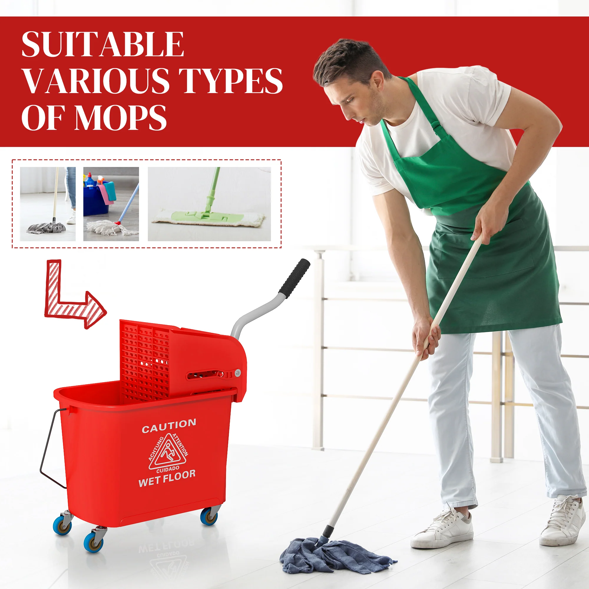HOMCOM 20L Mop Bucket With Wringer Handle On Wheels For Floor Cleaning - Image 16
