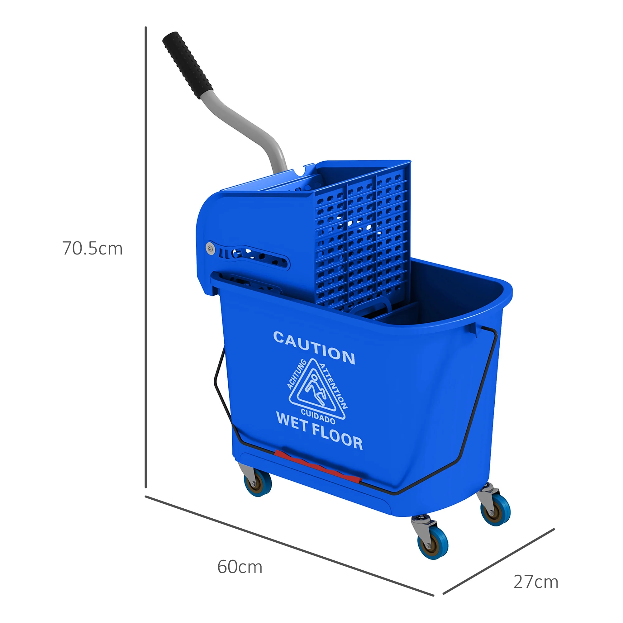 HOMCOM 20L Mop Bucket With Wringer Handle On Wheels For Floor Cleaning Blue - Image 5