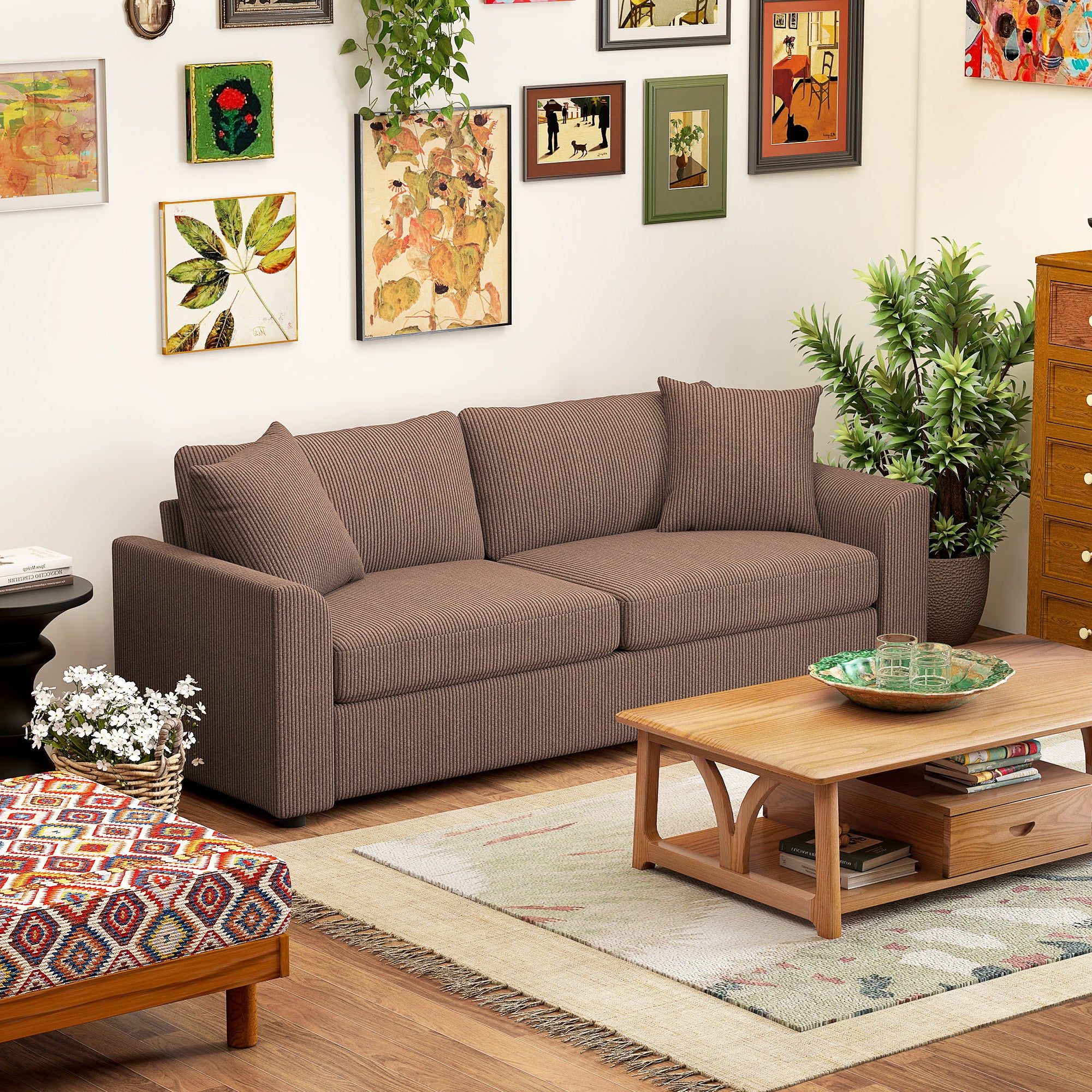 HOMCOM 212 Cm Upholstered Jumbo Cord Sofa Couch With Spring Cushion - Image 2