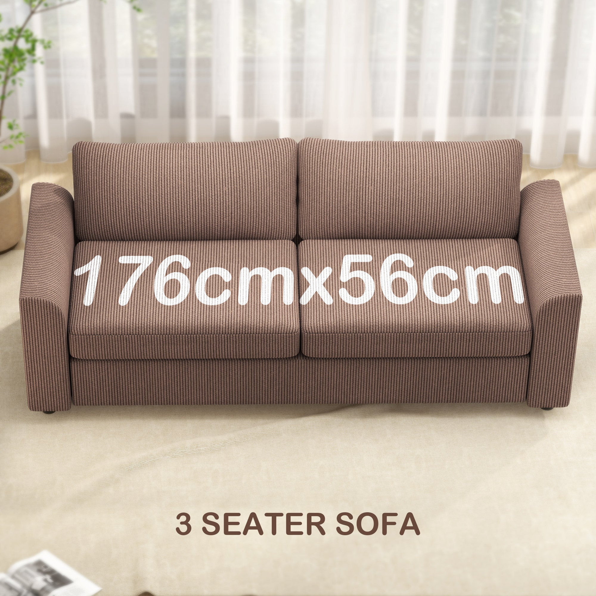 HOMCOM 212 Cm Upholstered Jumbo Cord Sofa Couch With Spring Cushion - Image 3