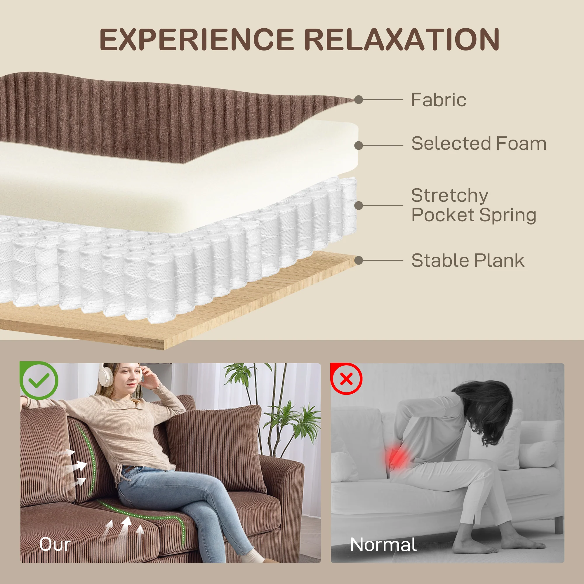 HOMCOM 212 Cm Upholstered Jumbo Cord Sofa Couch With Spring Cushion - Image 4