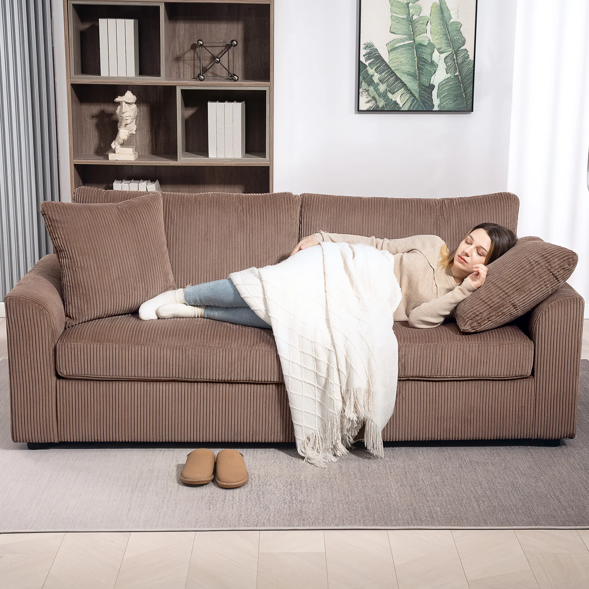 HOMCOM 212 Cm Upholstered Jumbo Cord Sofa Couch With Spring Cushion - Image 7