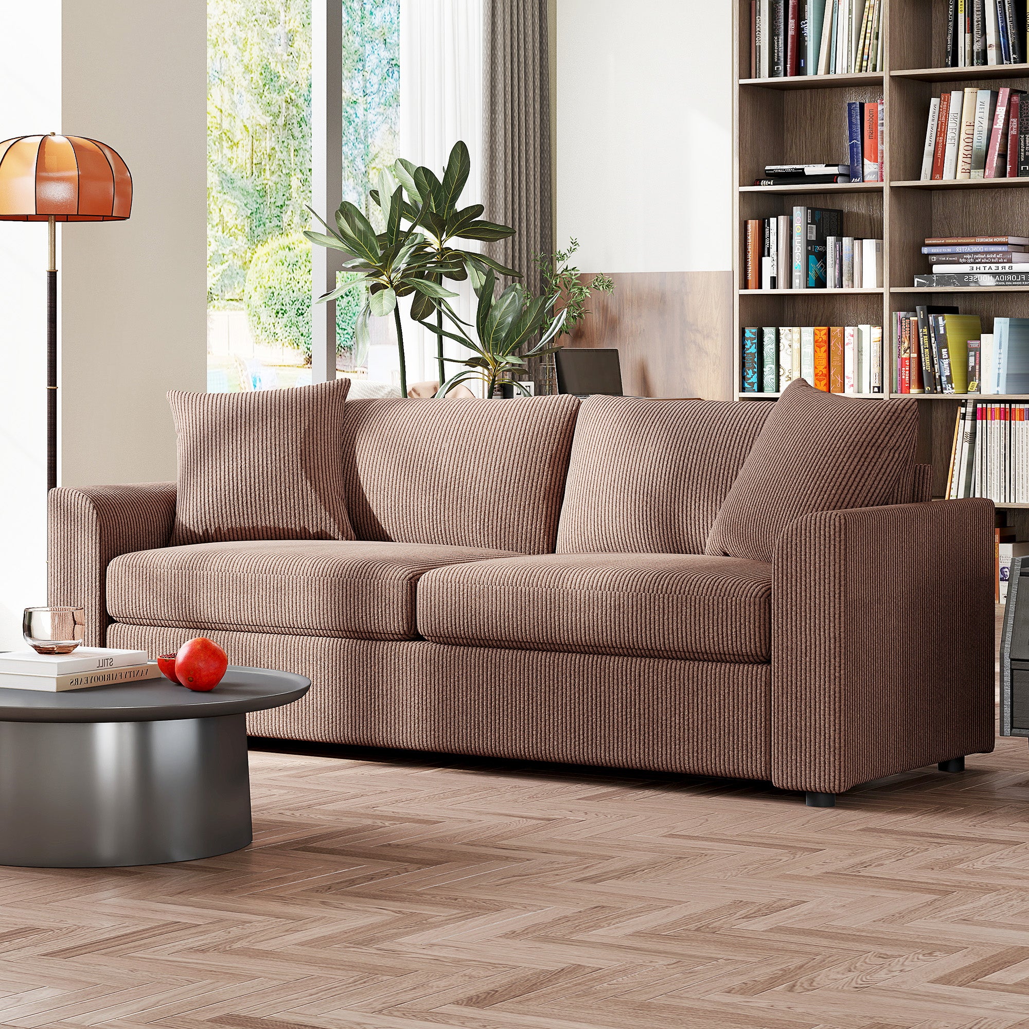 HOMCOM 212 Cm Upholstered Jumbo Cord Sofa Couch With Spring Cushion - Image 8