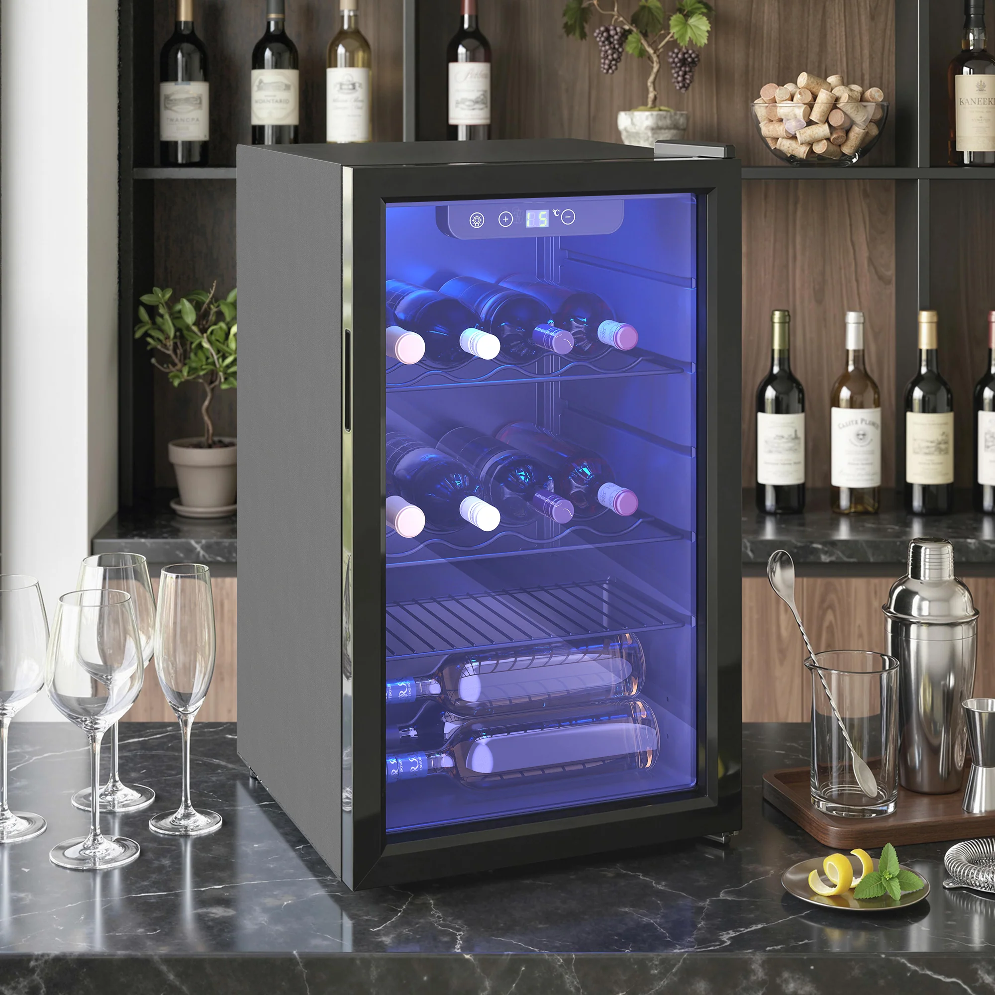 HOMCOM 24 Bottle Wine Cooler, 68L Freestanding Drinks Beer Wine Fridge - Image 2