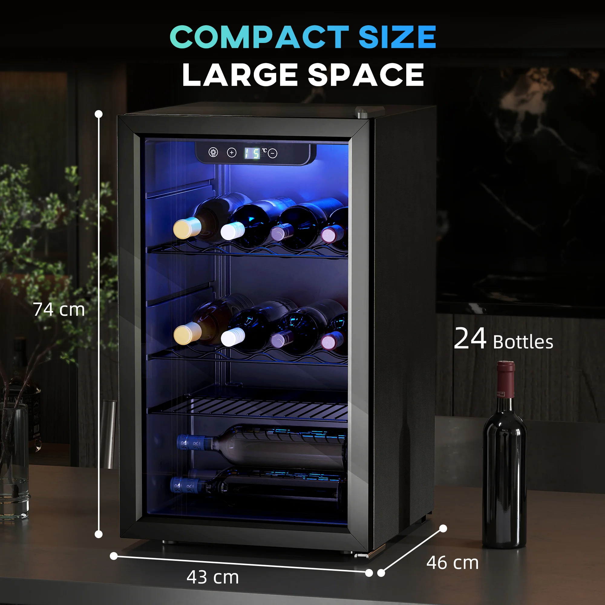 HOMCOM 24 Bottle Wine Cooler, 68L Freestanding Drinks Beer Wine Fridge - Image 5