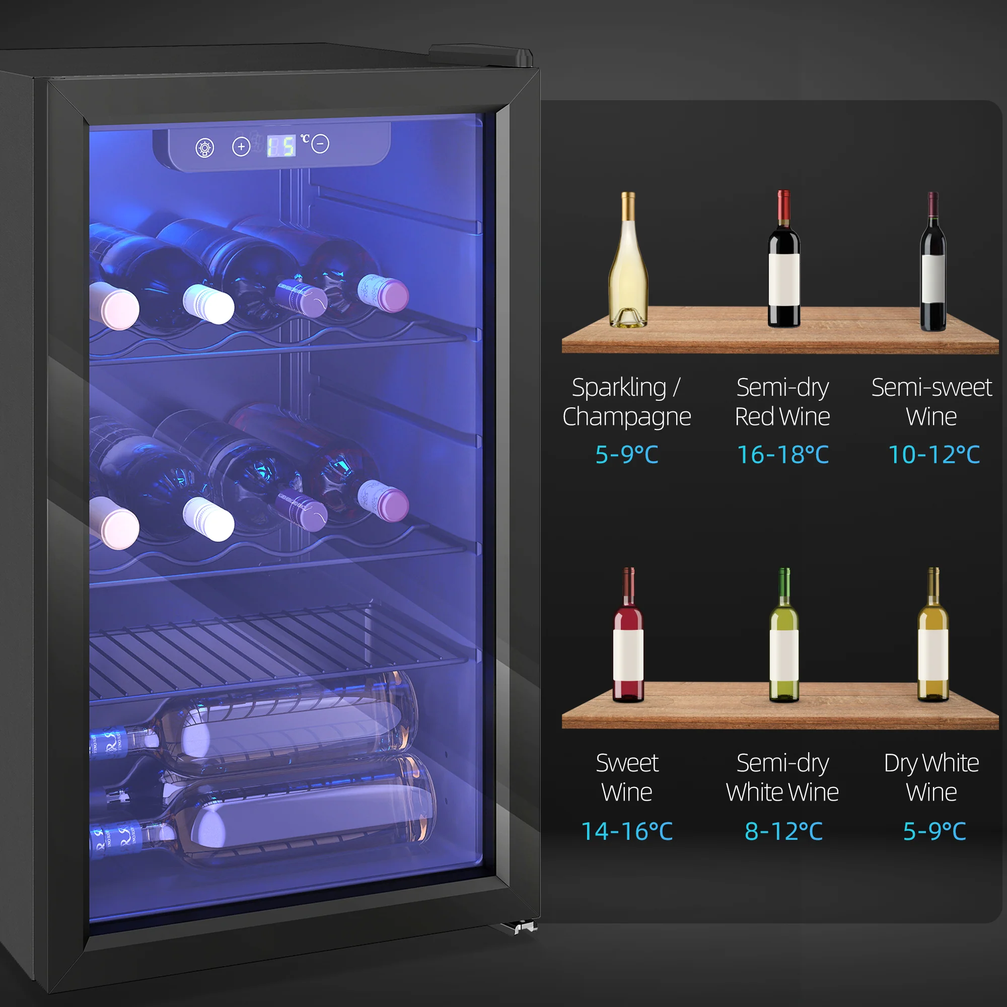 HOMCOM 24 Bottle Wine Cooler, 68L Freestanding Drinks Beer Wine Fridge - Image 9