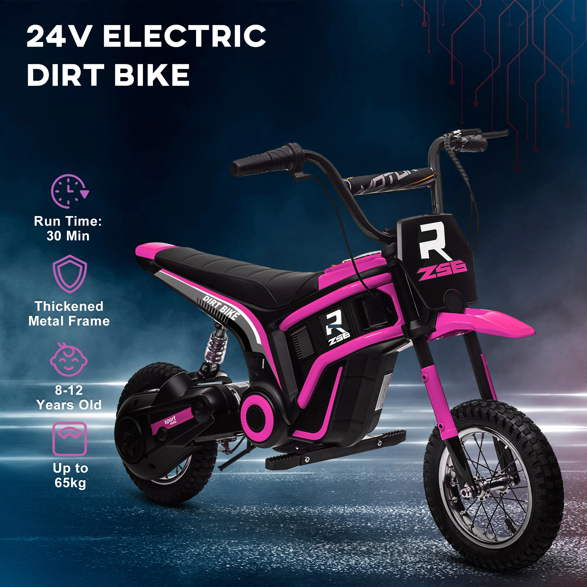 HOMCOM 24V Kids Electric Motorbike With Twist Grip Throttle, Music, Horn - Pink - Image 6