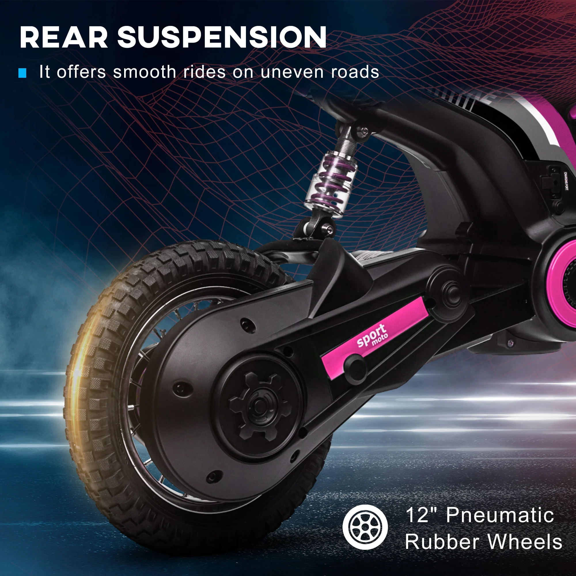HOMCOM 24V Kids Electric Motorbike With Twist Grip Throttle, Music, Horn - Pink - Image 8