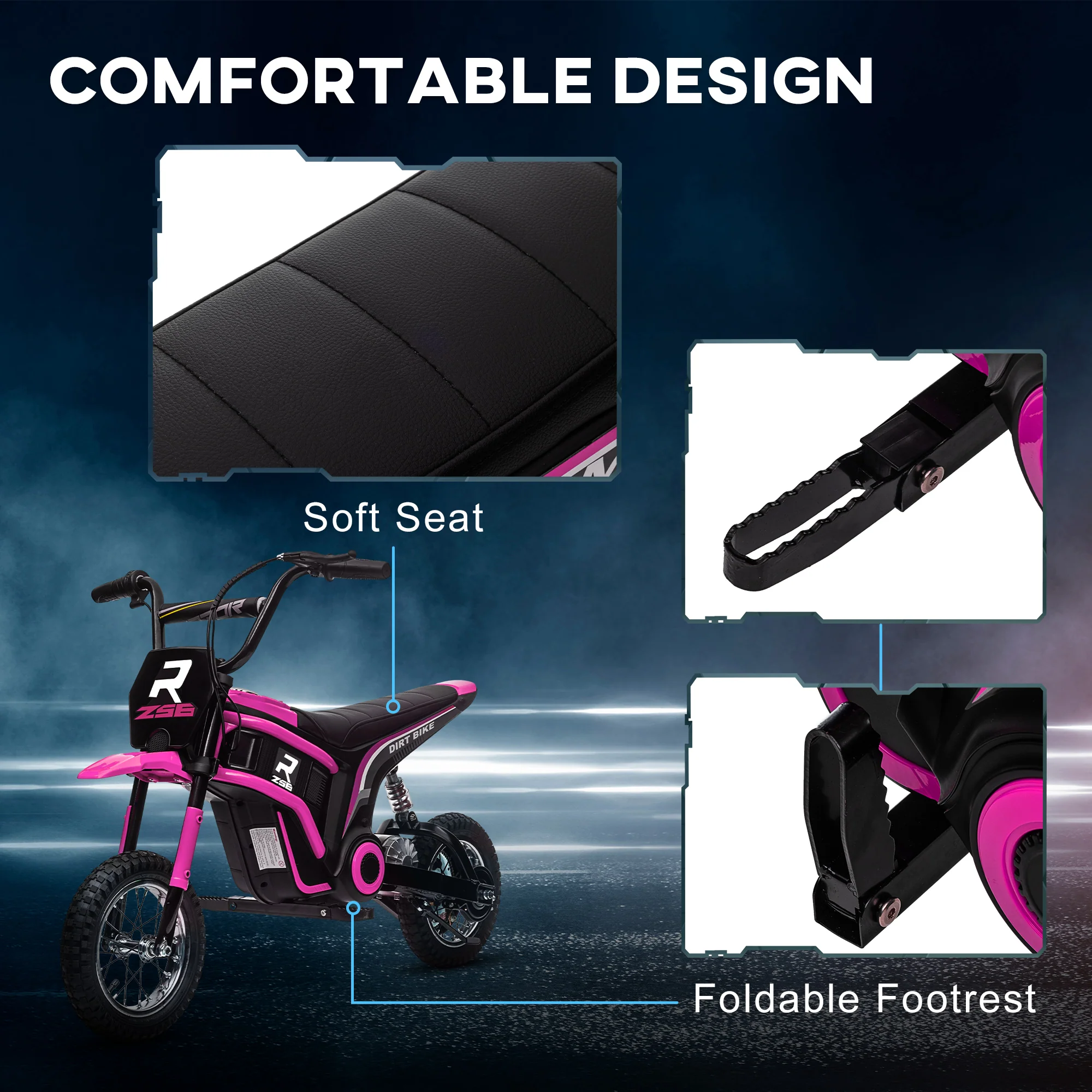 HOMCOM 24V Kids Electric Motorbike With Twist Grip Throttle, Music, Horn - Pink - Image 9