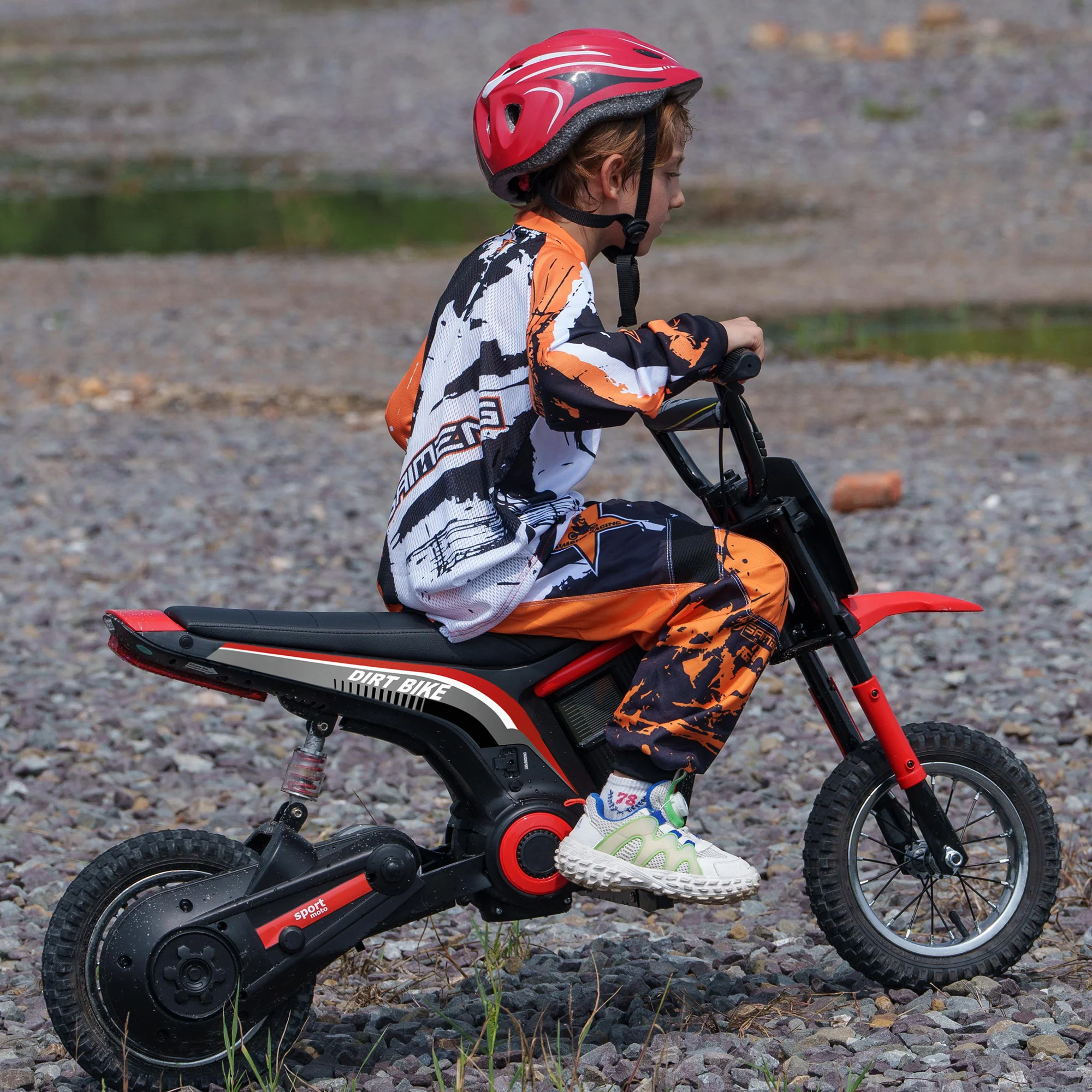HOMCOM 24V Kids Red Electric Motorbike With Twist Grip Throttle, Music, Horn - Image 2