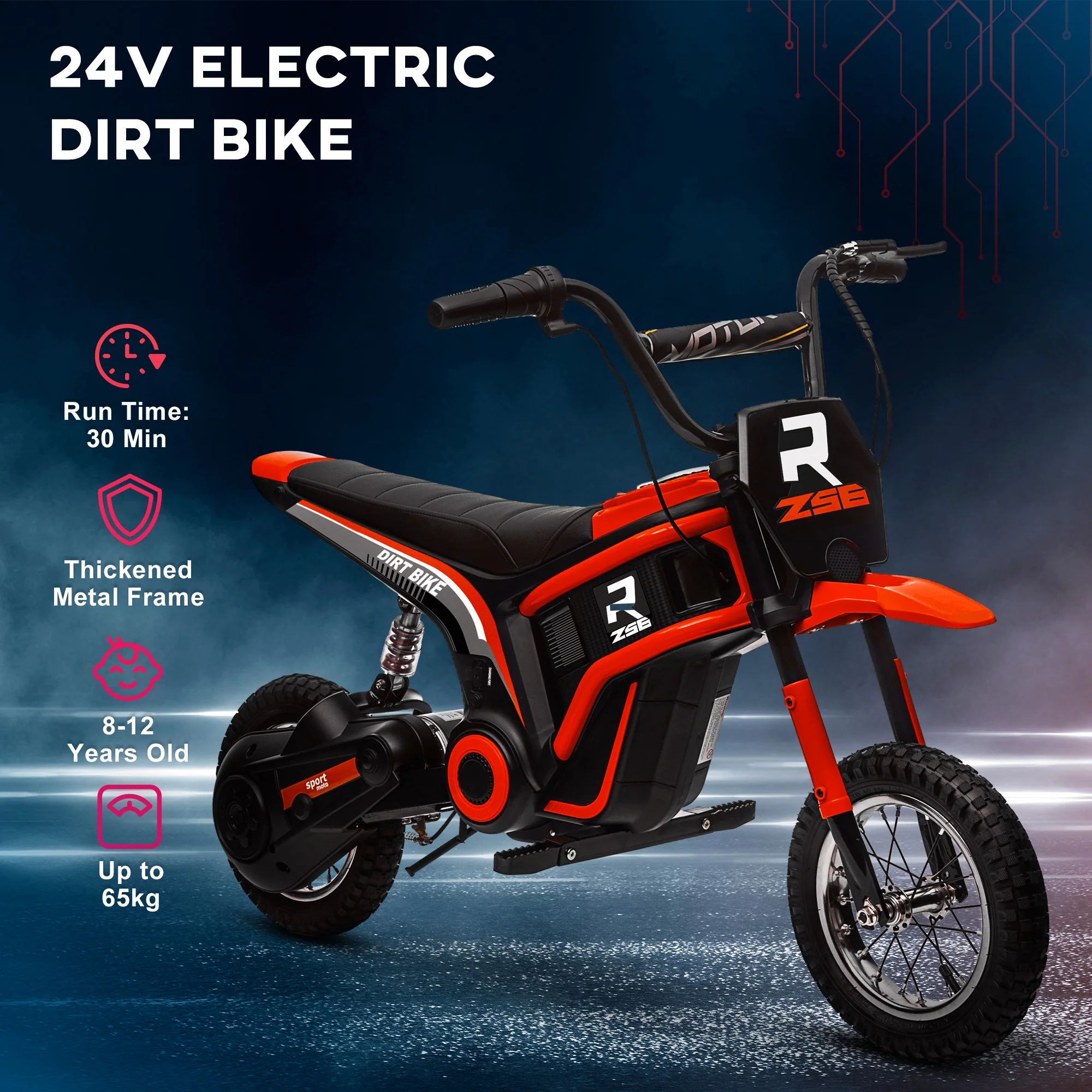 HOMCOM 24V Kids Red Electric Motorbike With Twist Grip Throttle, Music, Horn - Image 6