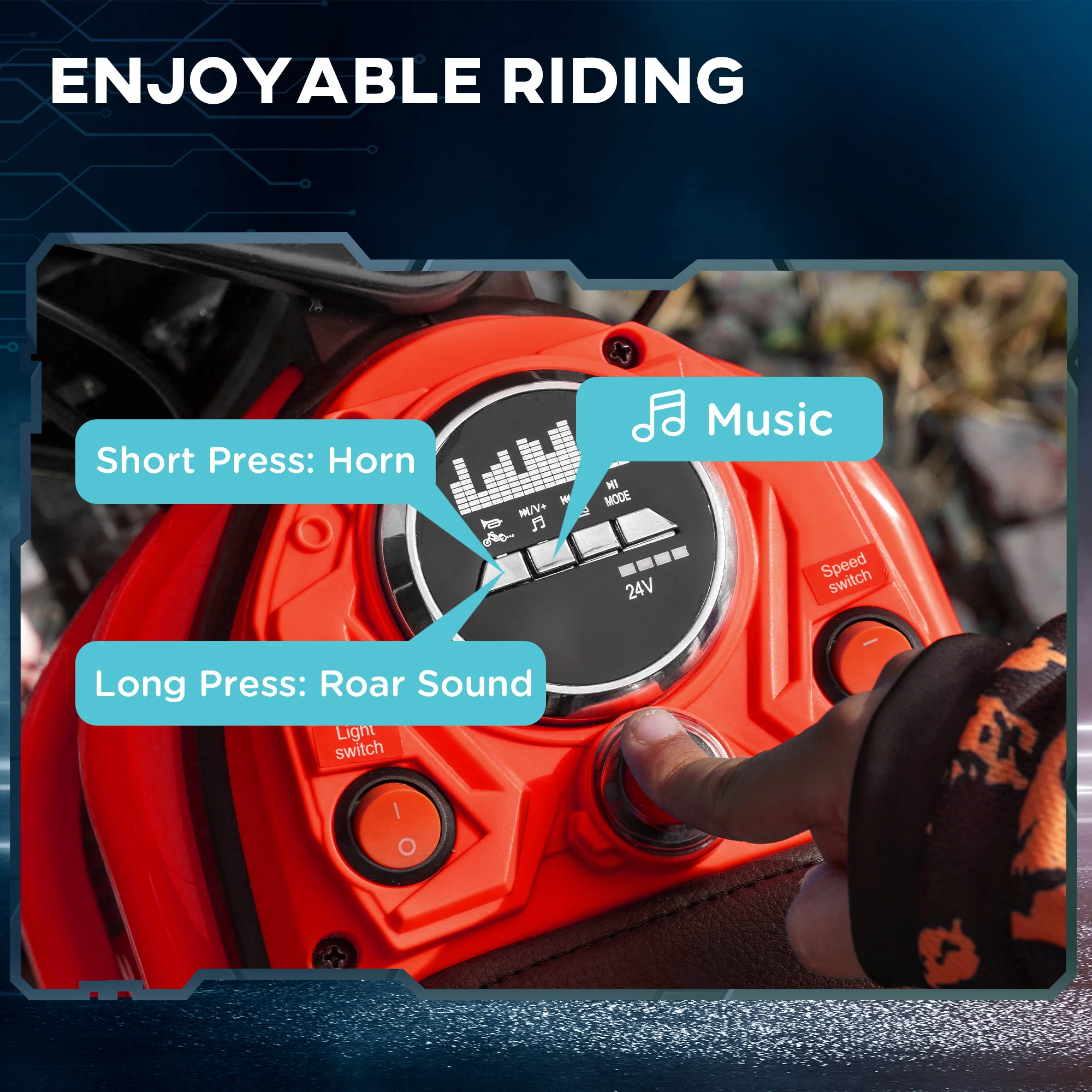 HOMCOM 24V Kids Red Electric Motorbike With Twist Grip Throttle, Music, Horn - Image 7