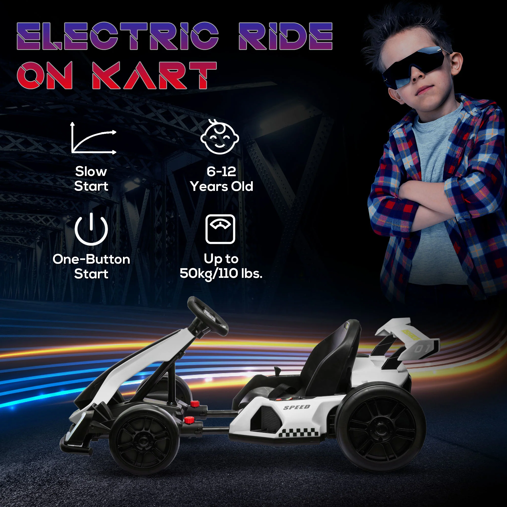 HOMCOM 24V Electric Go Kart For Kids With Adjustable Seat - Image 13