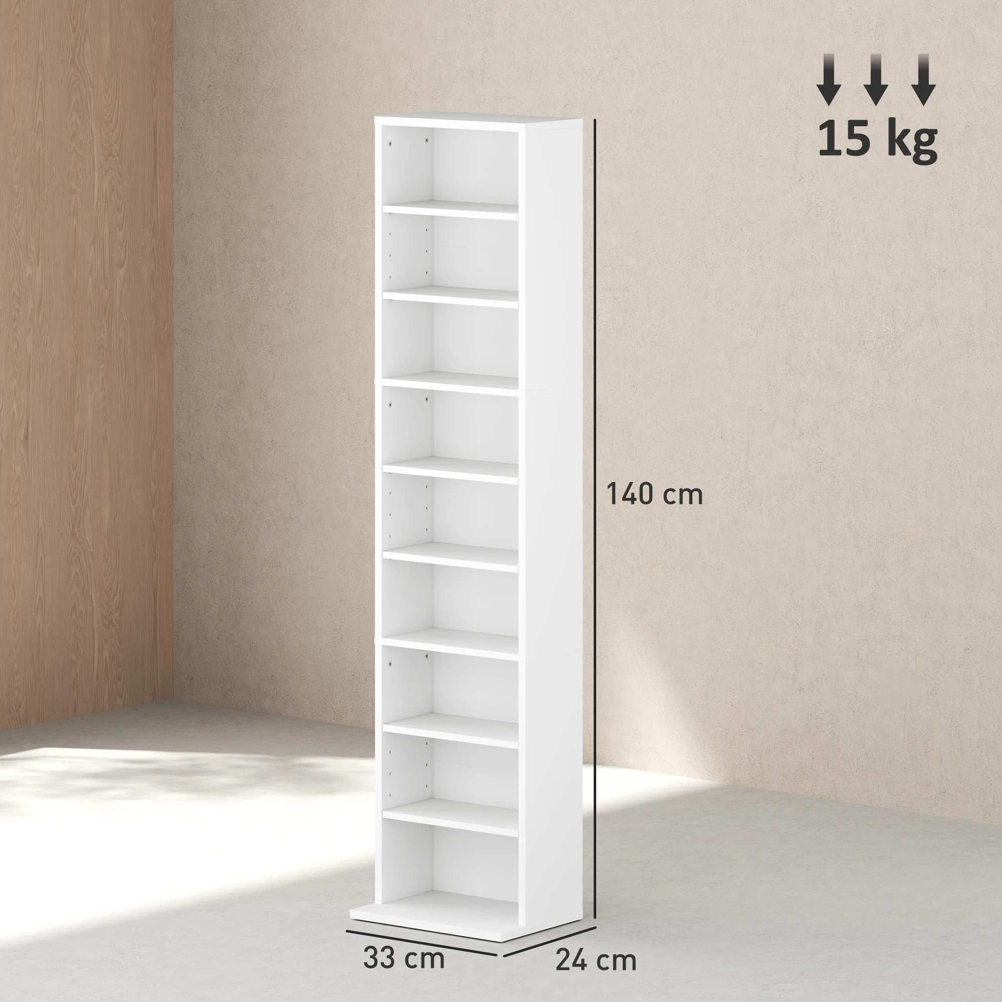 HOMCOM 260 CD Storage Unit 120 DVD Storage Tower with 9 Compartments - Image 23