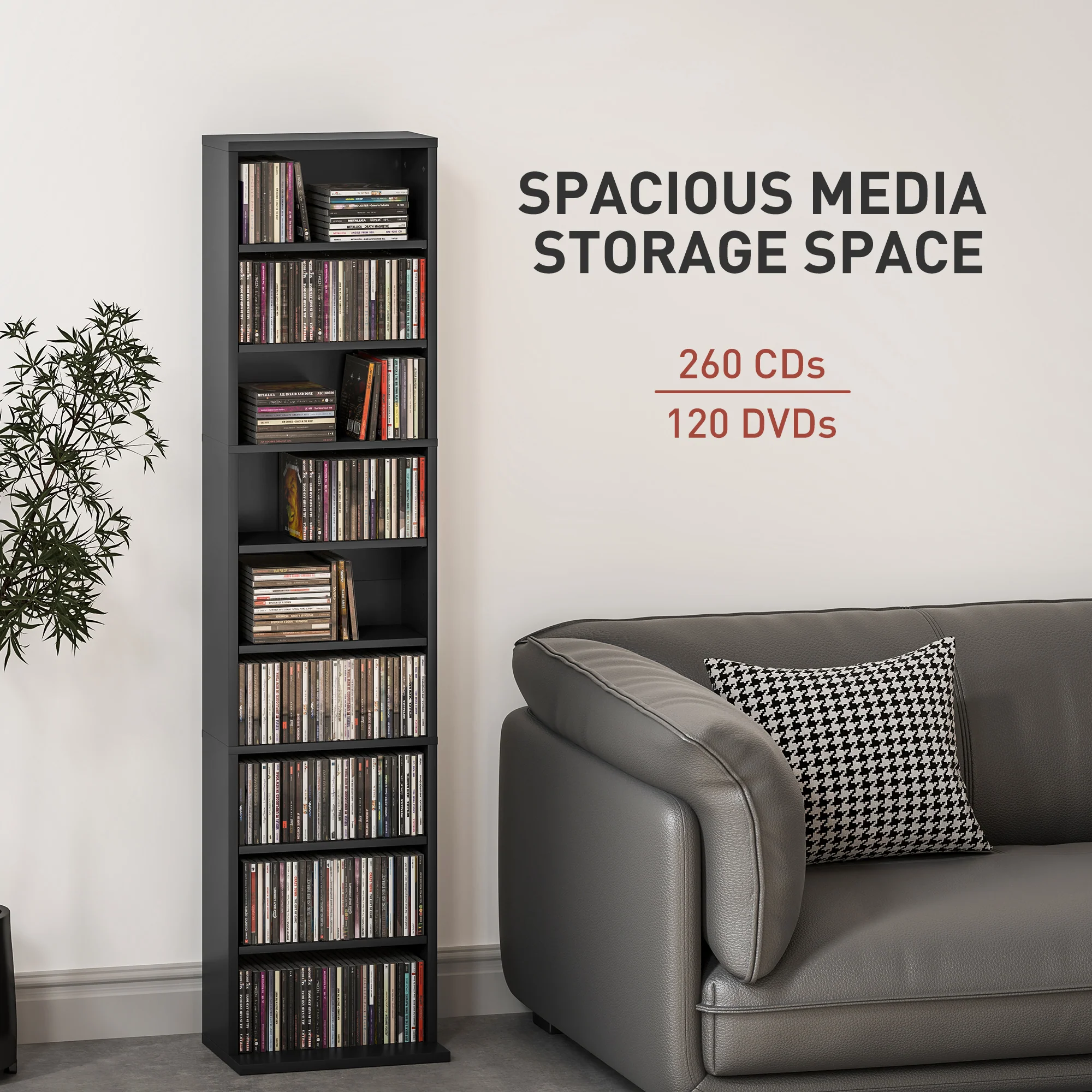 HOMCOM 260 CD Storage Unit 120 DVD Storage Tower with 9 Compartments - Image 3