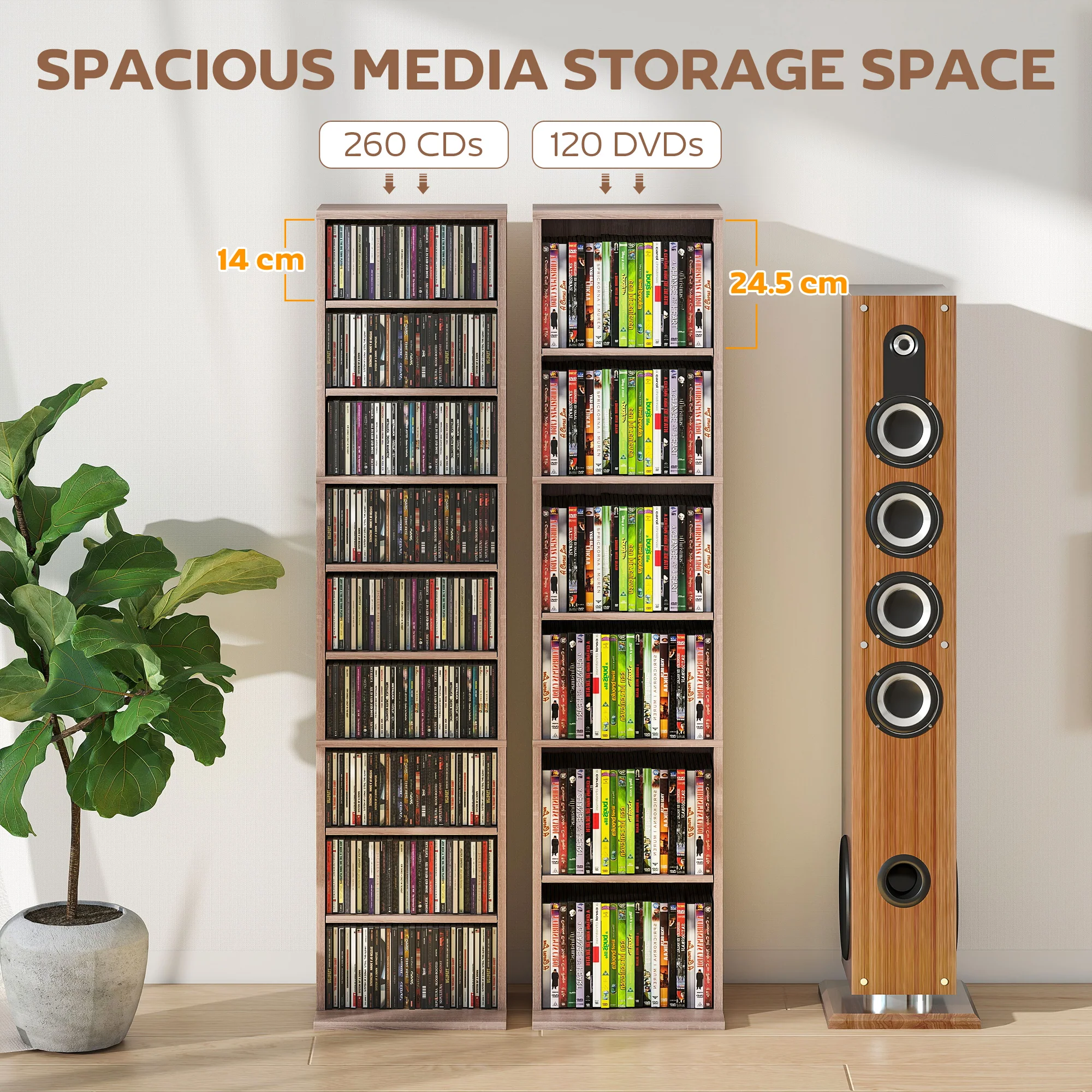 HOMCOM 260 CD Storage Unit 120 DVD Storage Tower with 9 Compartments Natural - Image 3