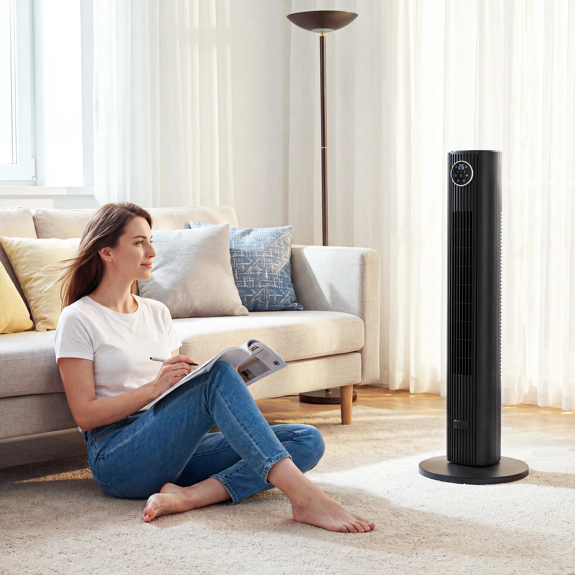 HOMCOM 28dB Tower Fan For Bedroom, 26 Ft/s Velocity Standing Fan, Black - Image 2