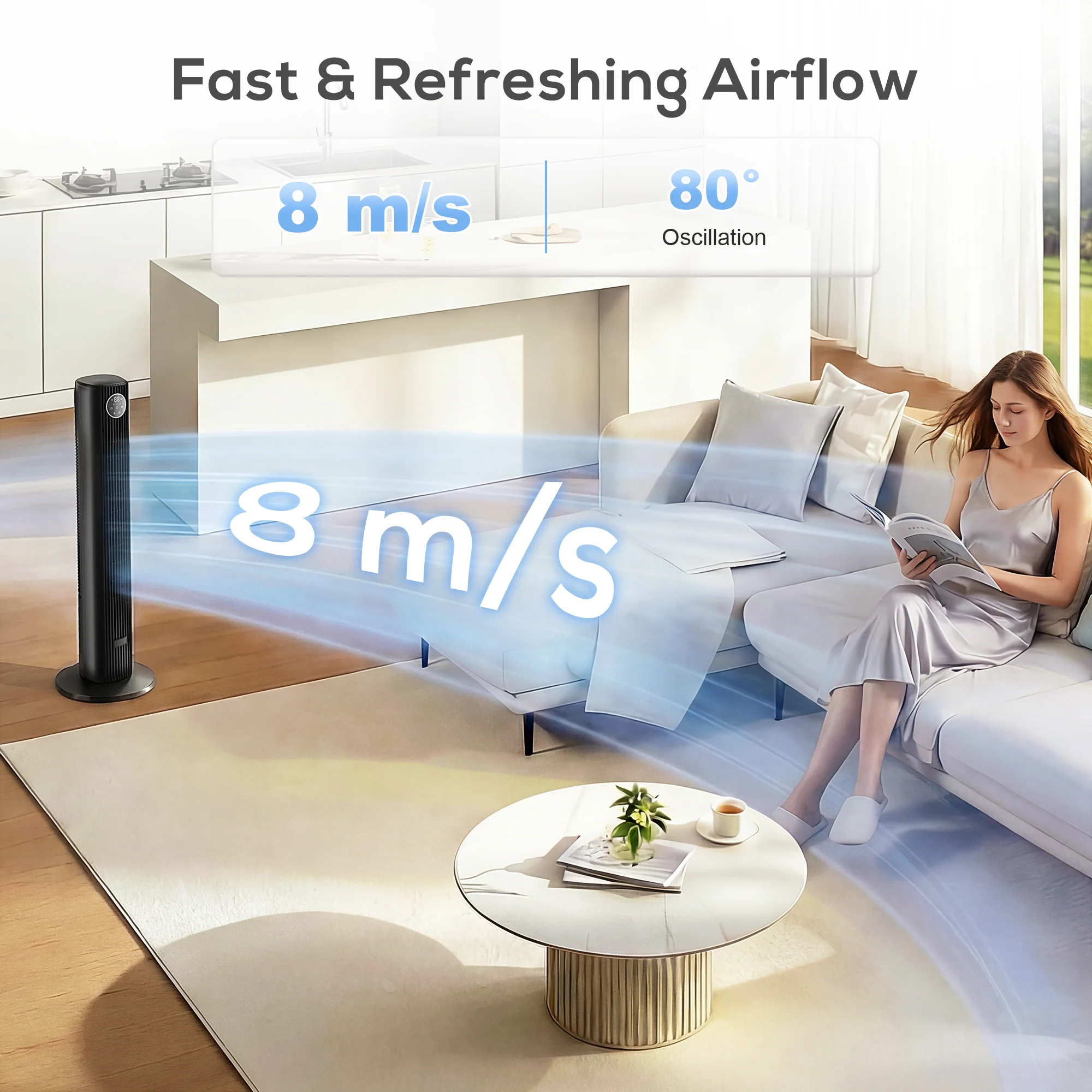 HOMCOM 28dB Tower Fan For Bedroom, 26 Ft/s Velocity Standing Fan, Black - Image 4