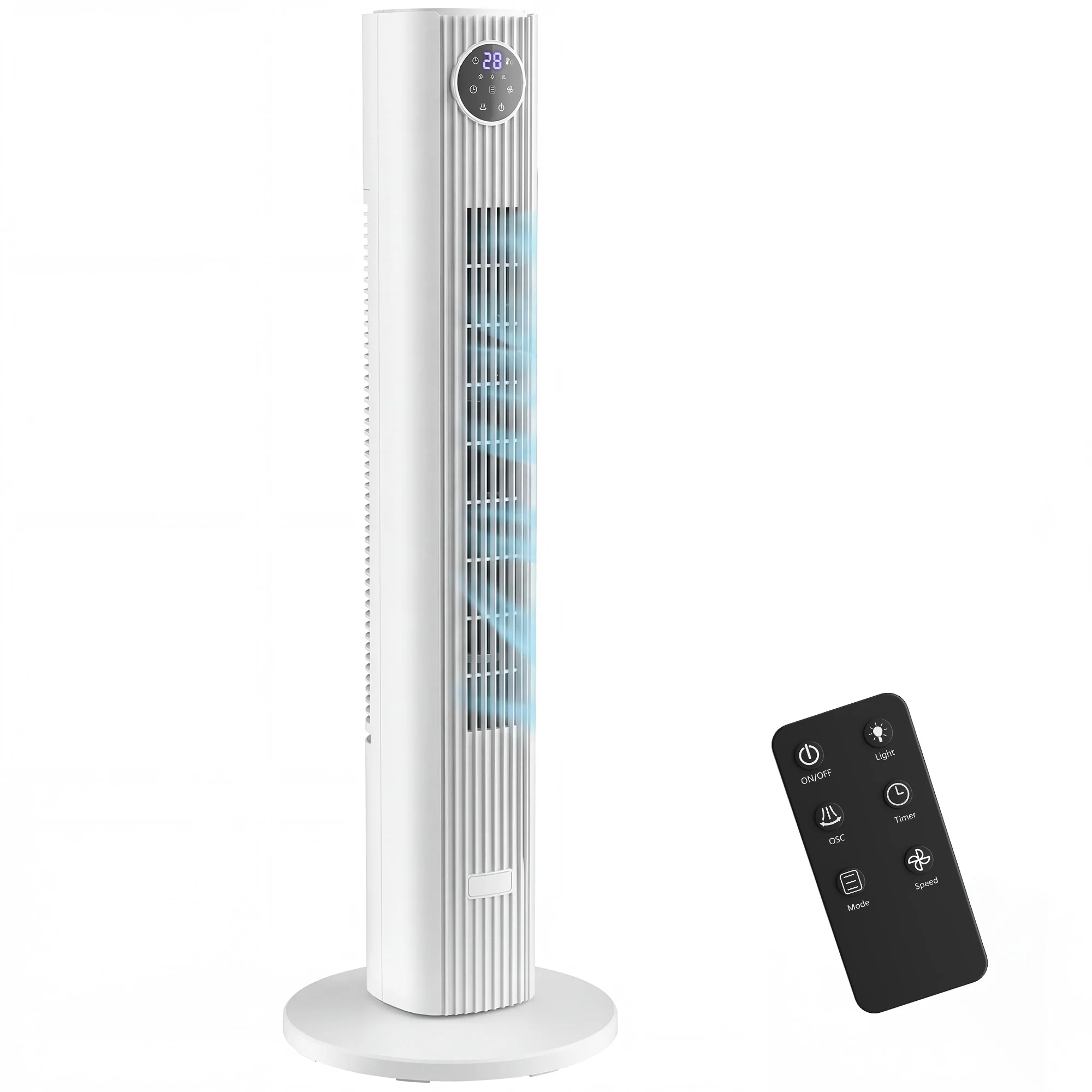 HOMCOM 28dB Tower Fan For Bedroom, 26 Ft/s Velocity Standing Fan, White