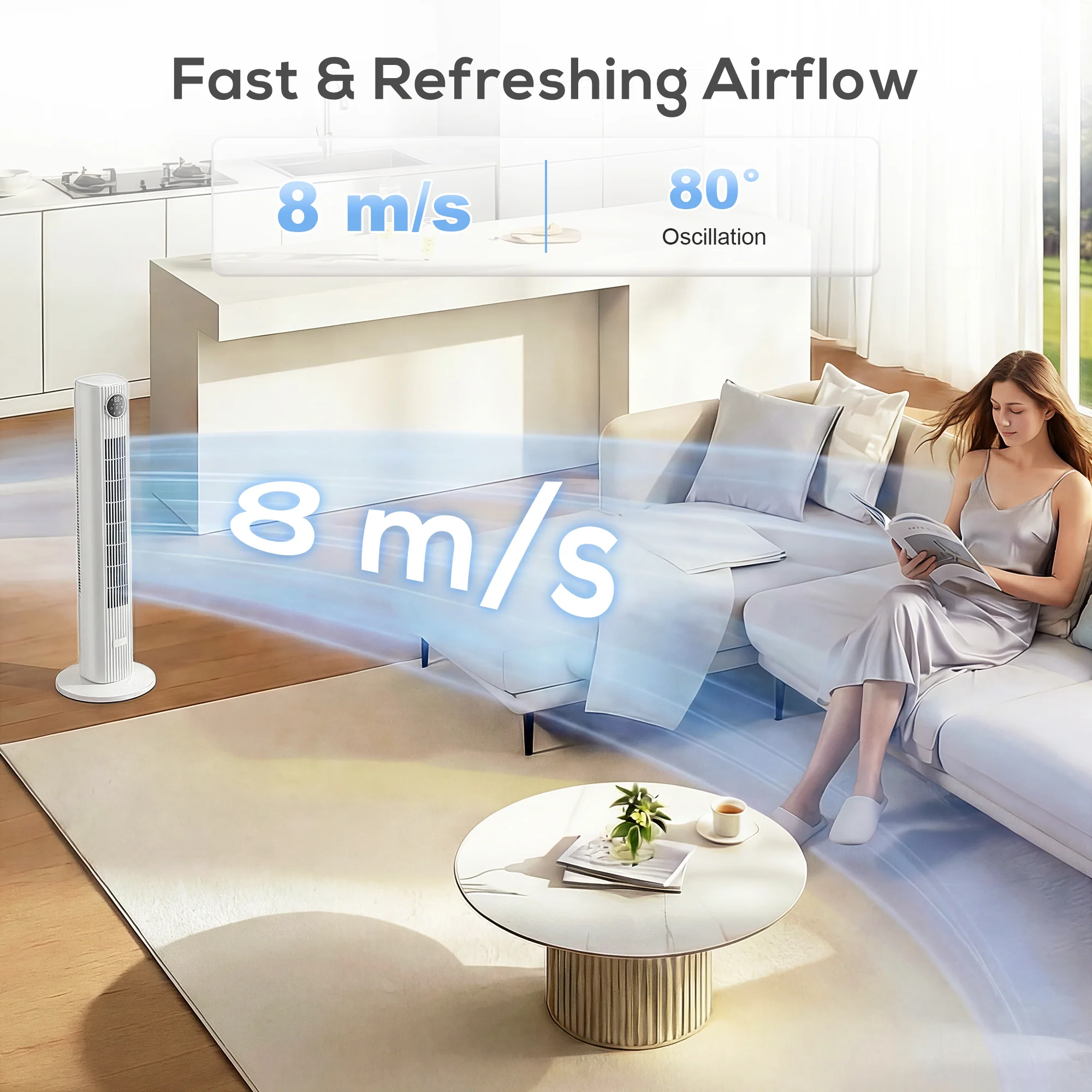 HOMCOM 28dB Tower Fan For Bedroom, 26 Ft/s Velocity Standing Fan, White - Image 4