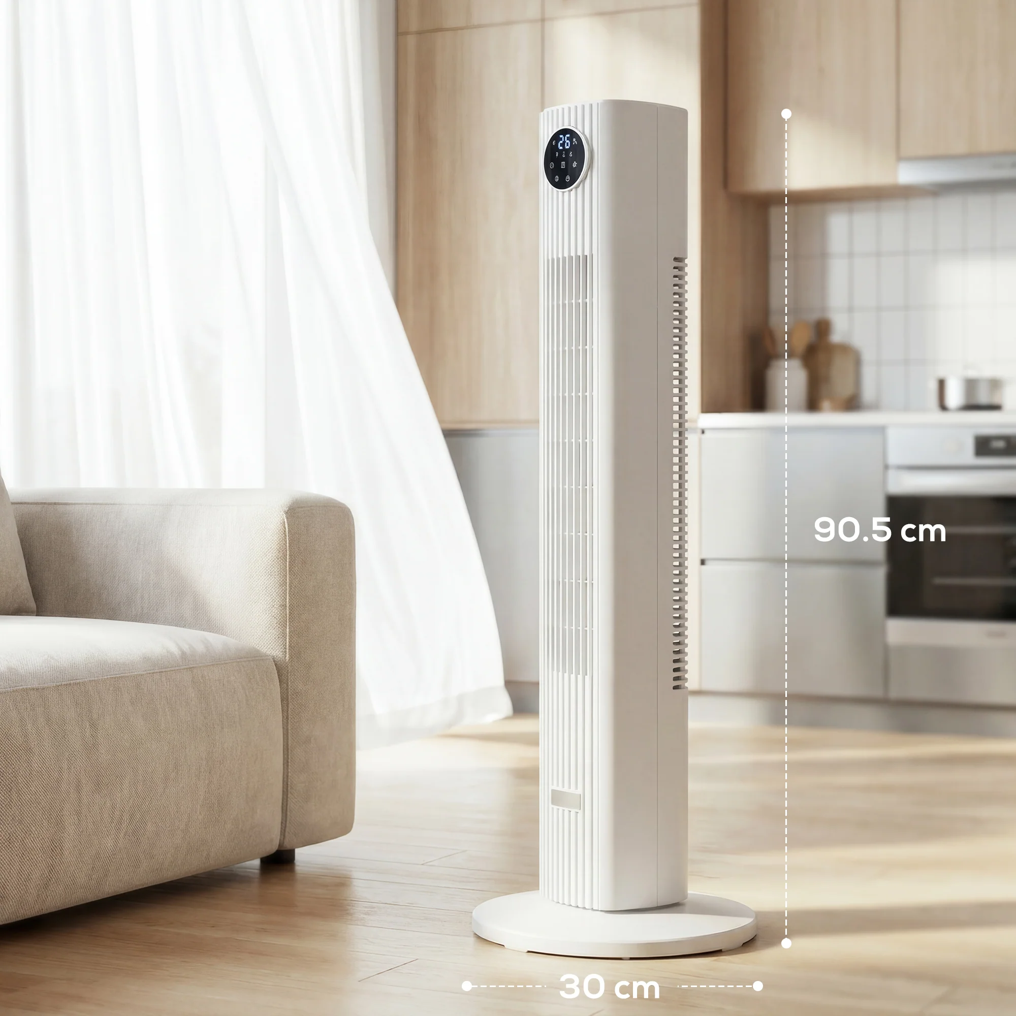 HOMCOM 28dB Tower Fan For Bedroom, 26 Ft/s Velocity Standing Fan, White - Image 5