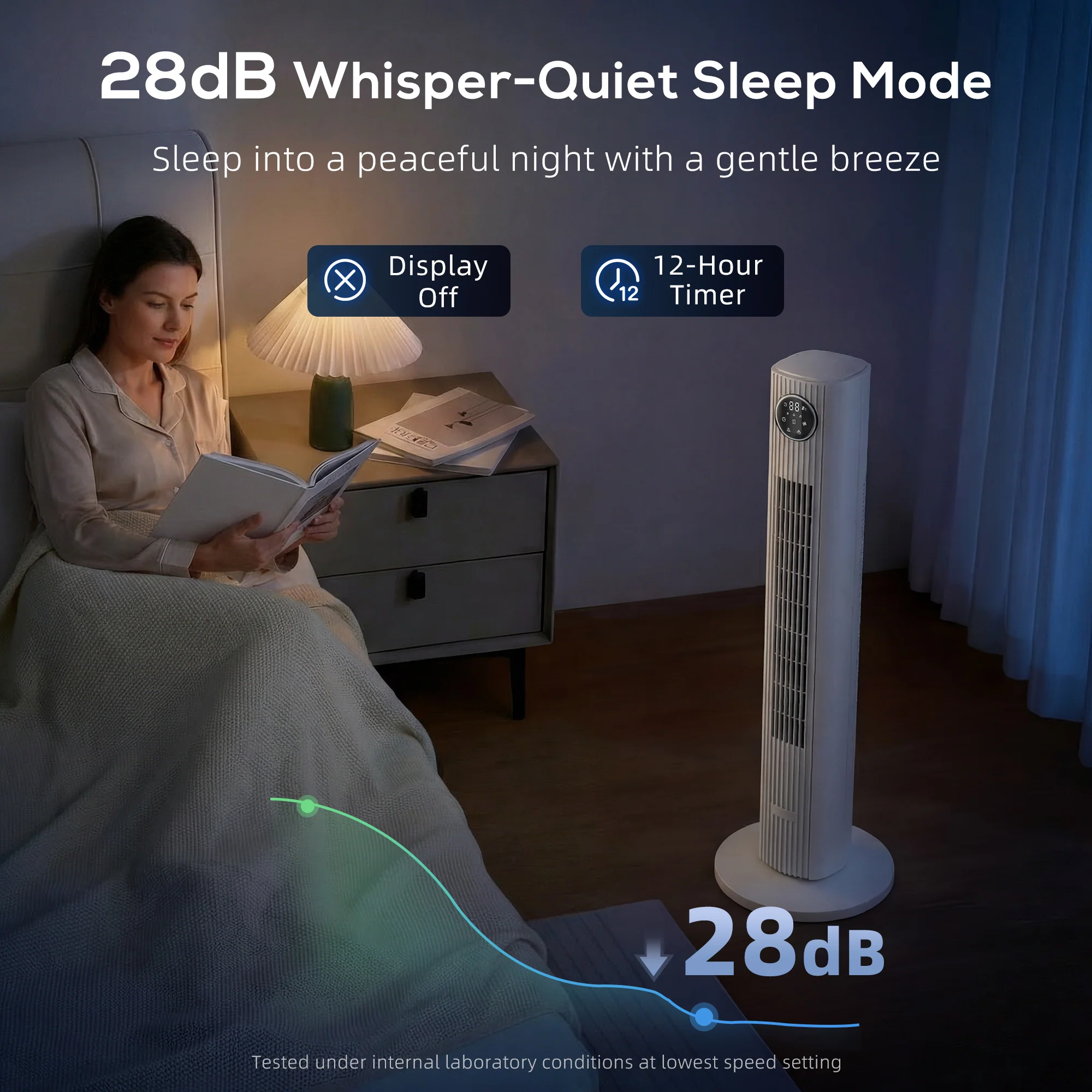 HOMCOM 28dB Tower Fan For Bedroom, 26 Ft/s Velocity Standing Fan, White - Image 6