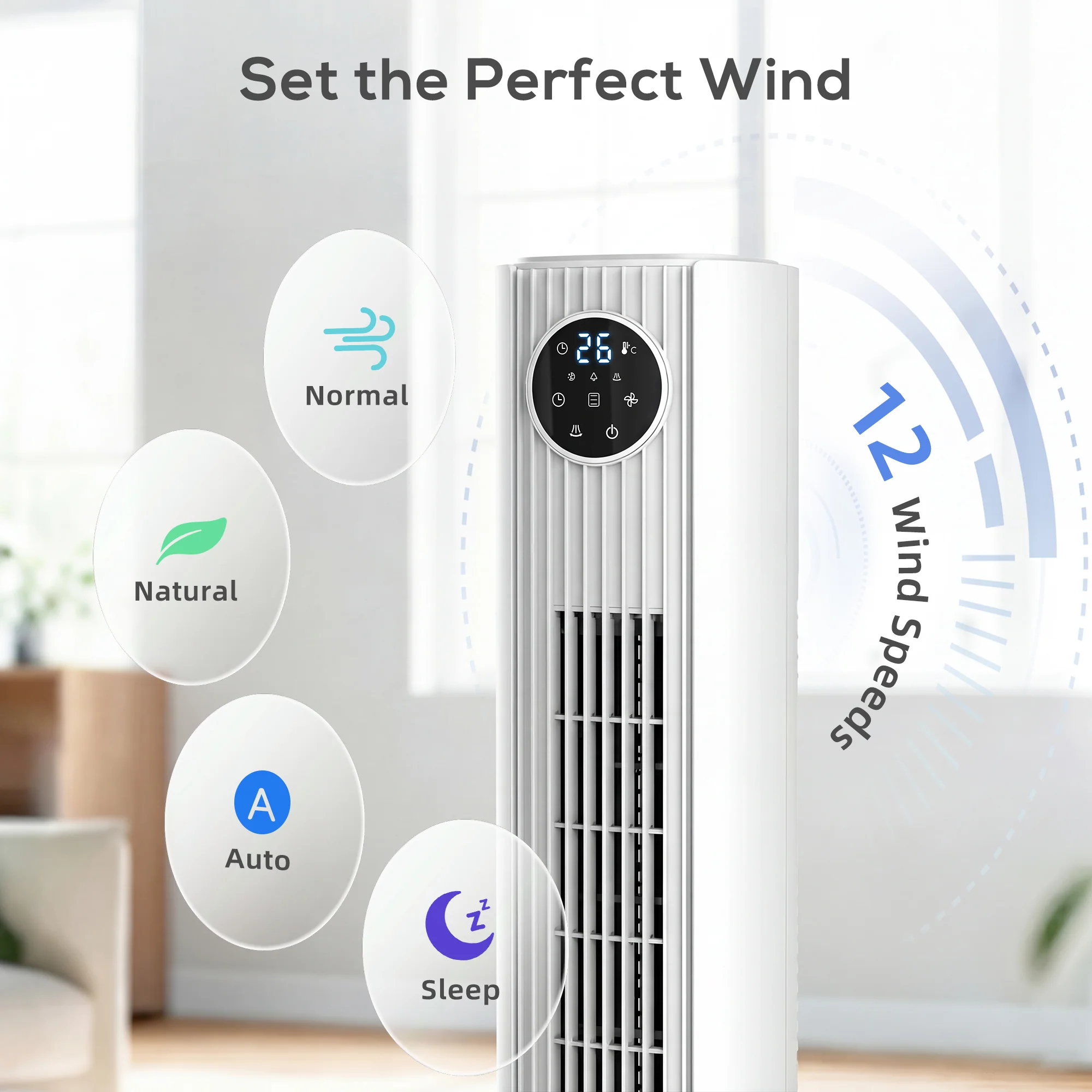 HOMCOM 28dB Tower Fan For Bedroom, 26 Ft/s Velocity Standing Fan, White - Image 7