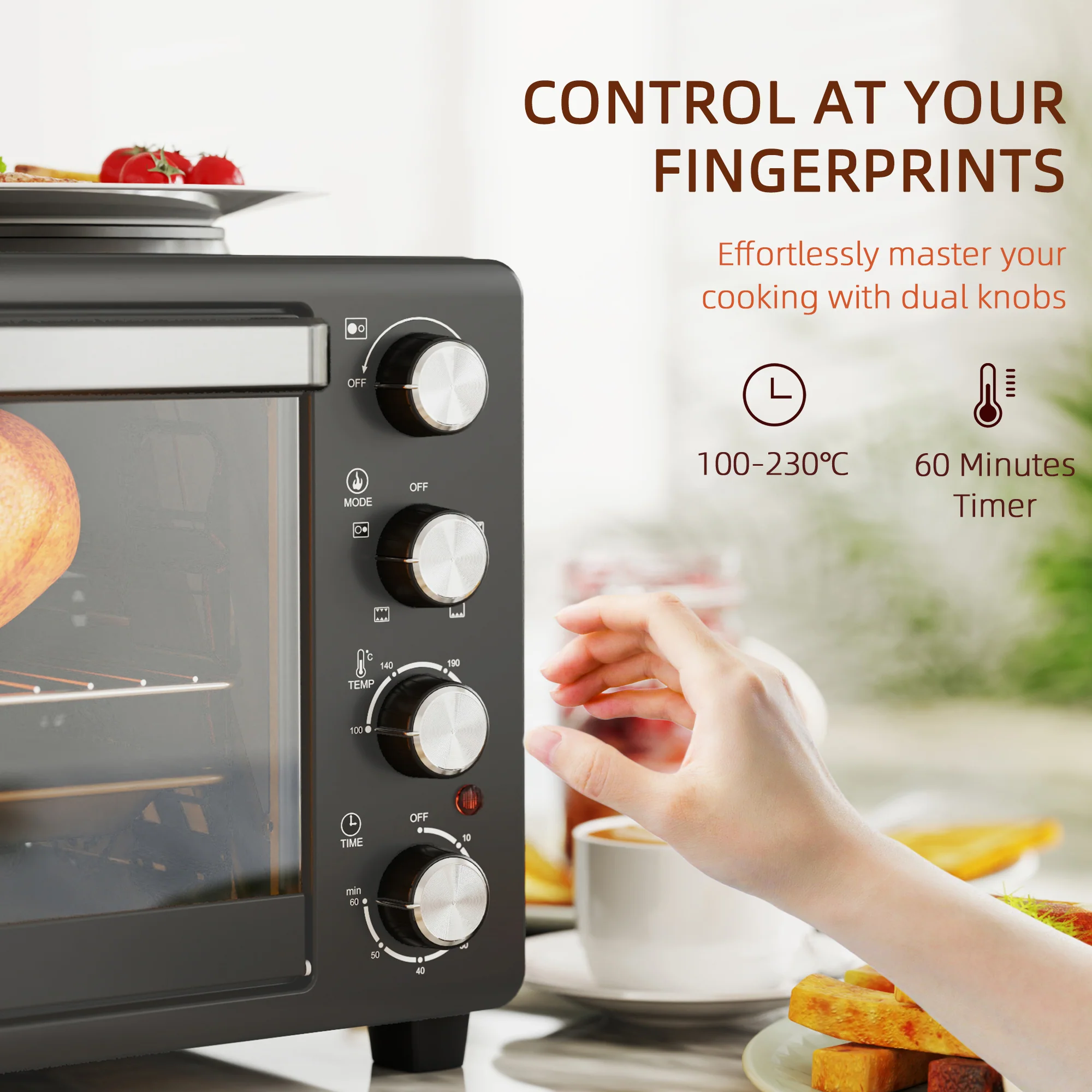 HOMCOM 28L Countertop Toaster Oven With 2 Hot Plates, Grill, Roast, Bake - Image 6
