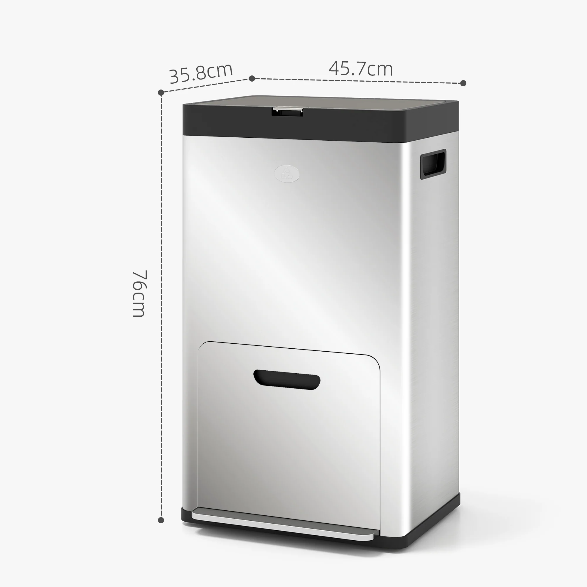 HOMCOM 3 Compartment Kitchen Bin, 56L Stainless Steel Pedal Bin with Wheels - Image 5