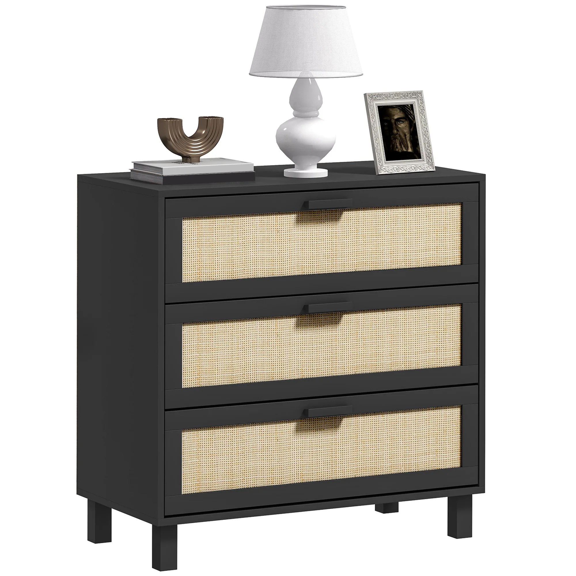 HOMCOM 3 Drawer Cabinet Storage Cupboard Sideboard Organiser, Black