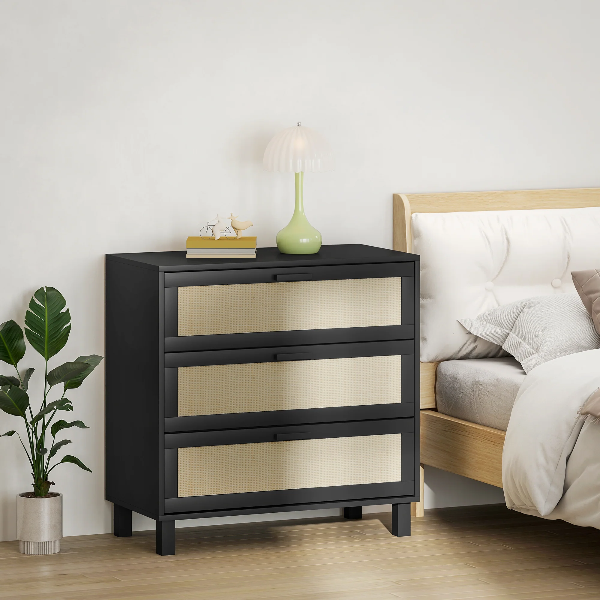 HOMCOM 3 Drawer Cabinet Storage Cupboard Sideboard Organiser, Black - Image 7