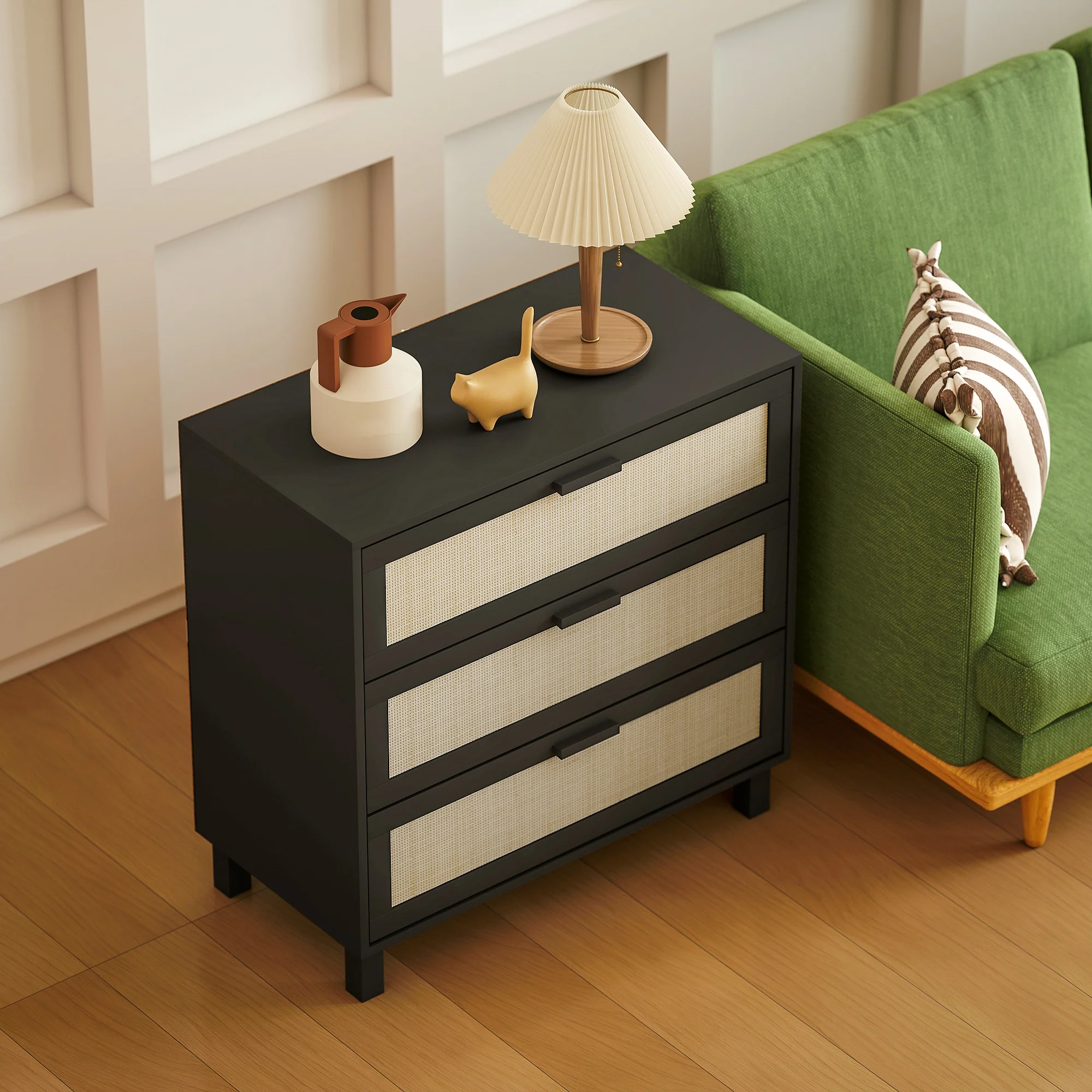 HOMCOM 3 Drawer Cabinet Storage Cupboard Sideboard Organiser, Black - Image 9