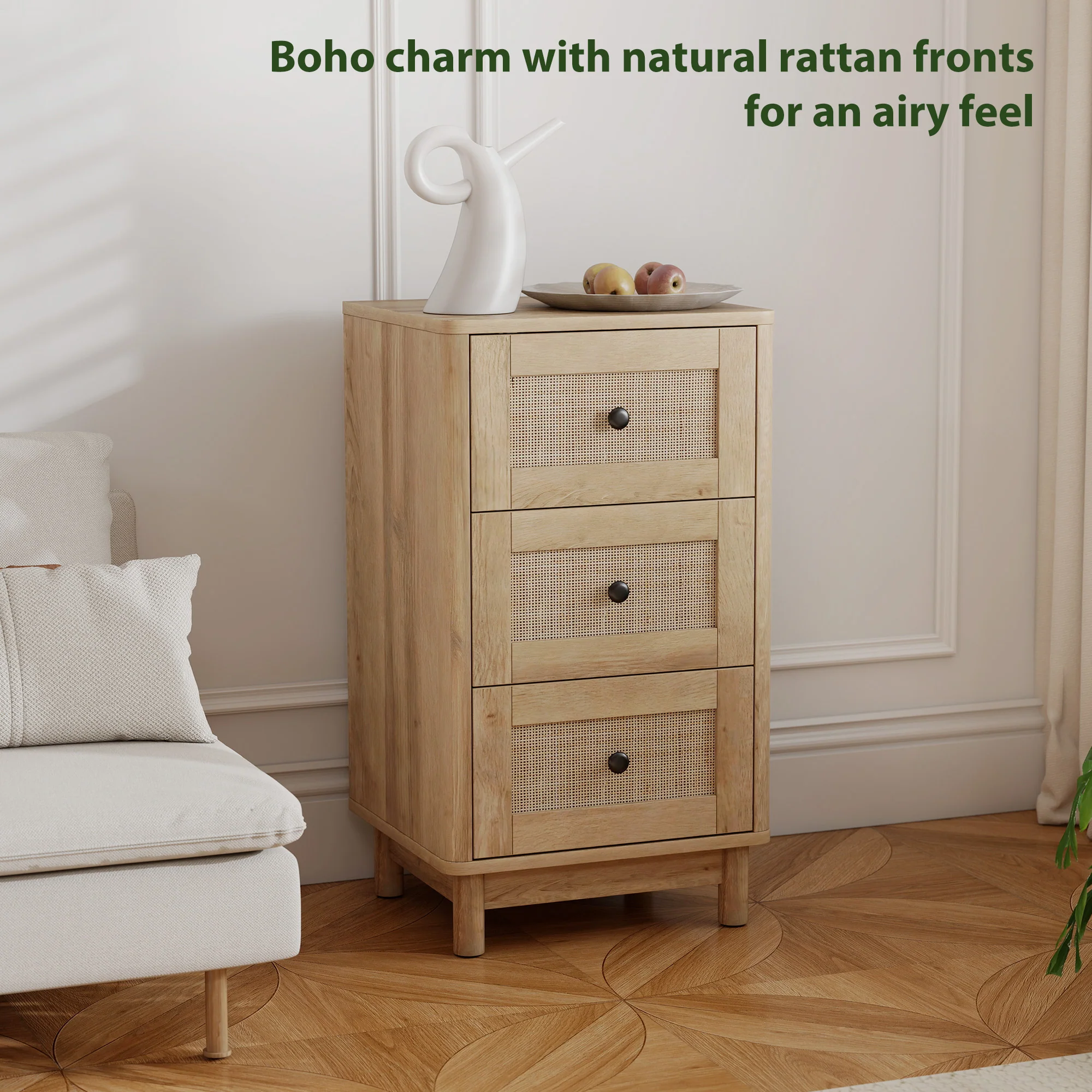 HOMCOM 3 Drawer Chest Of Drawers, Storage Unit For Living Room, Oak - Image 4