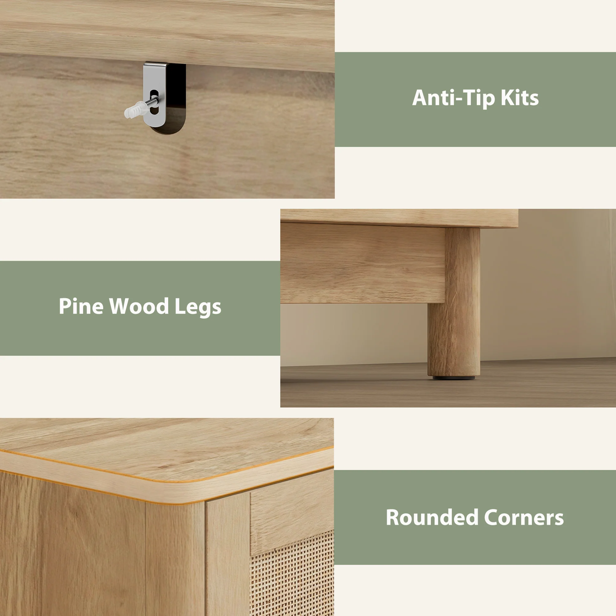 HOMCOM 3 Drawer Chest Of Drawers, Storage Unit For Living Room, Oak - Image 6
