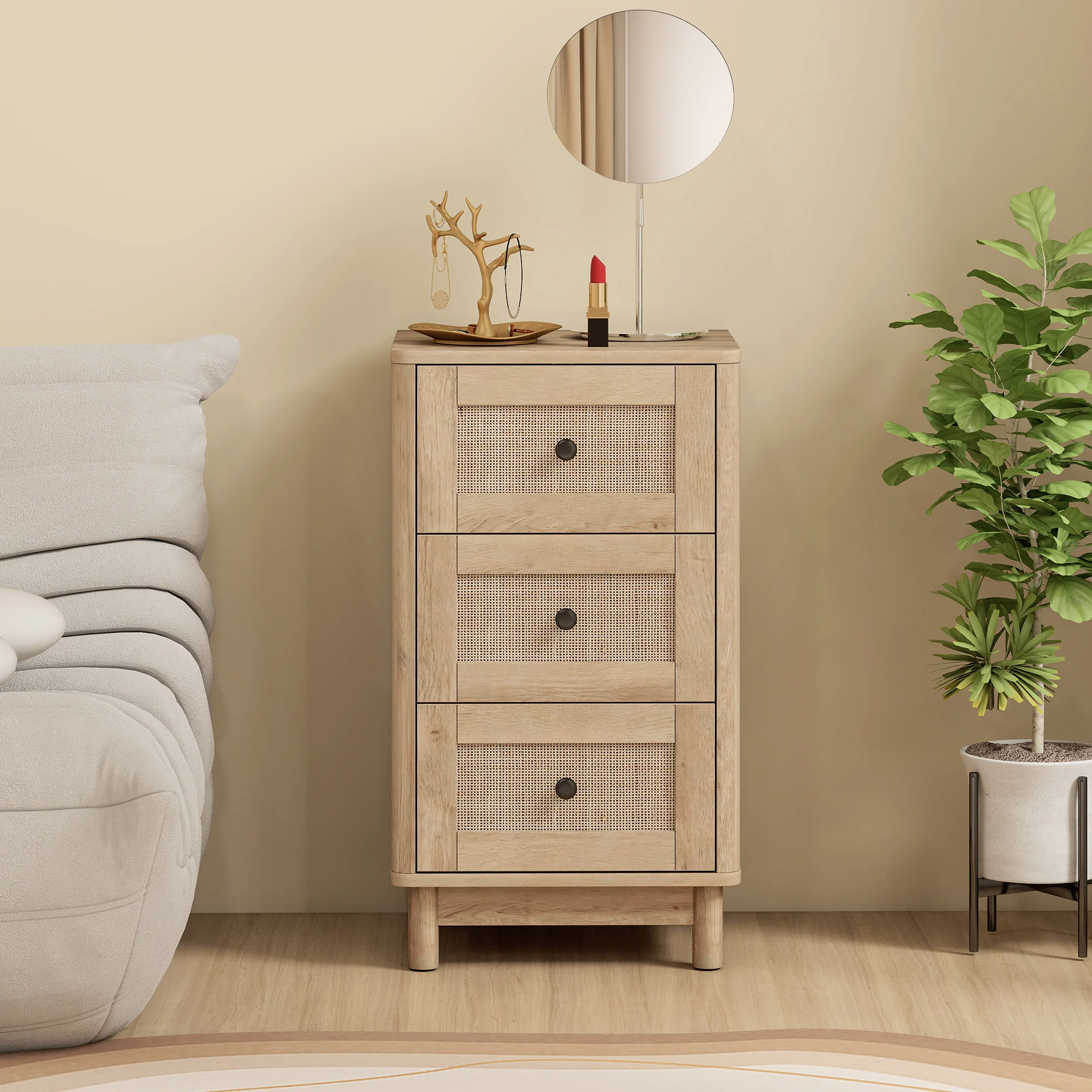HOMCOM 3 Drawer Chest Of Drawers, Storage Unit For Living Room, Oak - Image 7