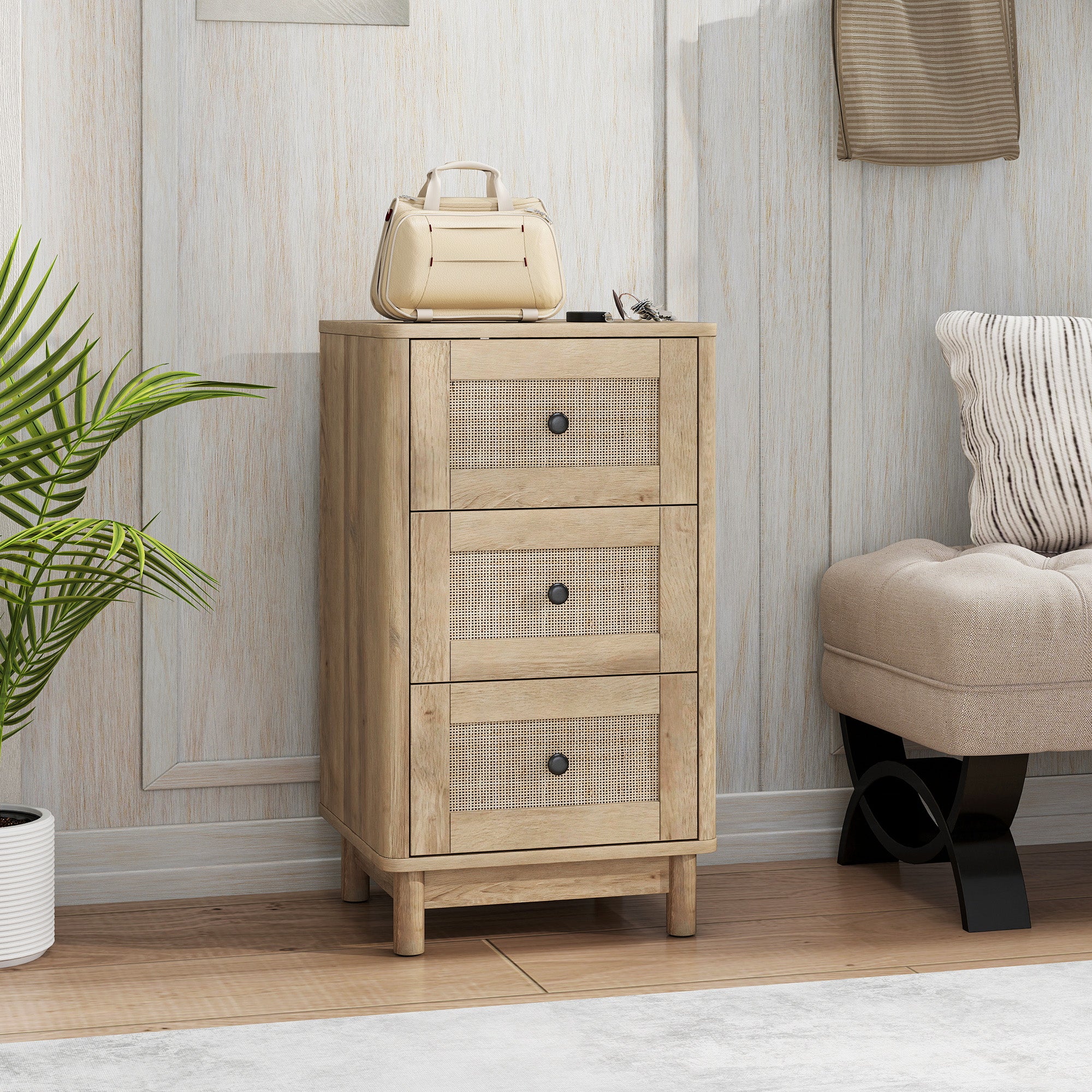 HOMCOM 3 Drawer Chest Of Drawers, Storage Unit For Living Room, Oak - Image 8