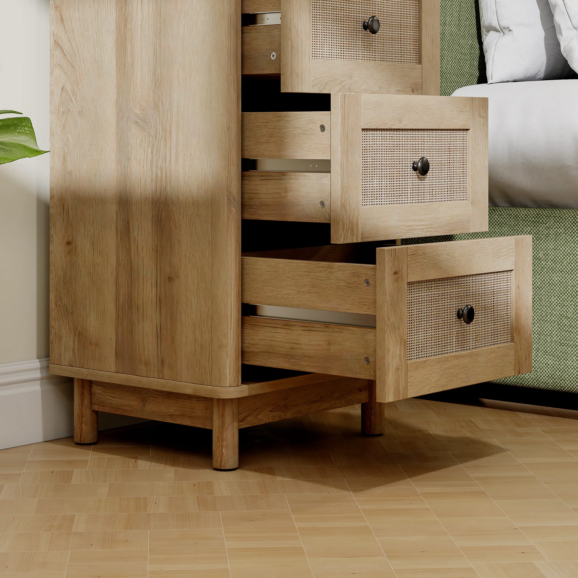 HOMCOM 3 Drawer Chest Of Drawers, Storage Unit For Living Room, Oak - Image 9